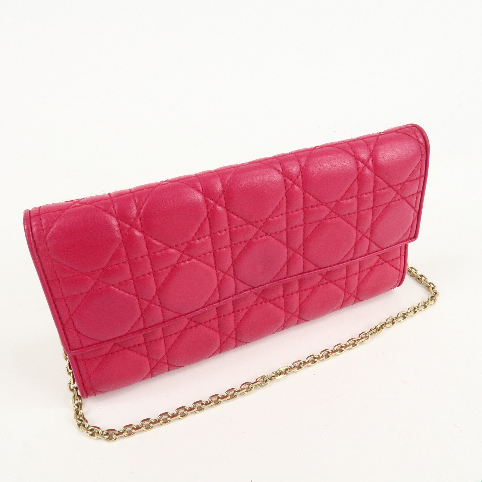 Christian Dior Cannage Leather Chain Long Wallet Pink Used