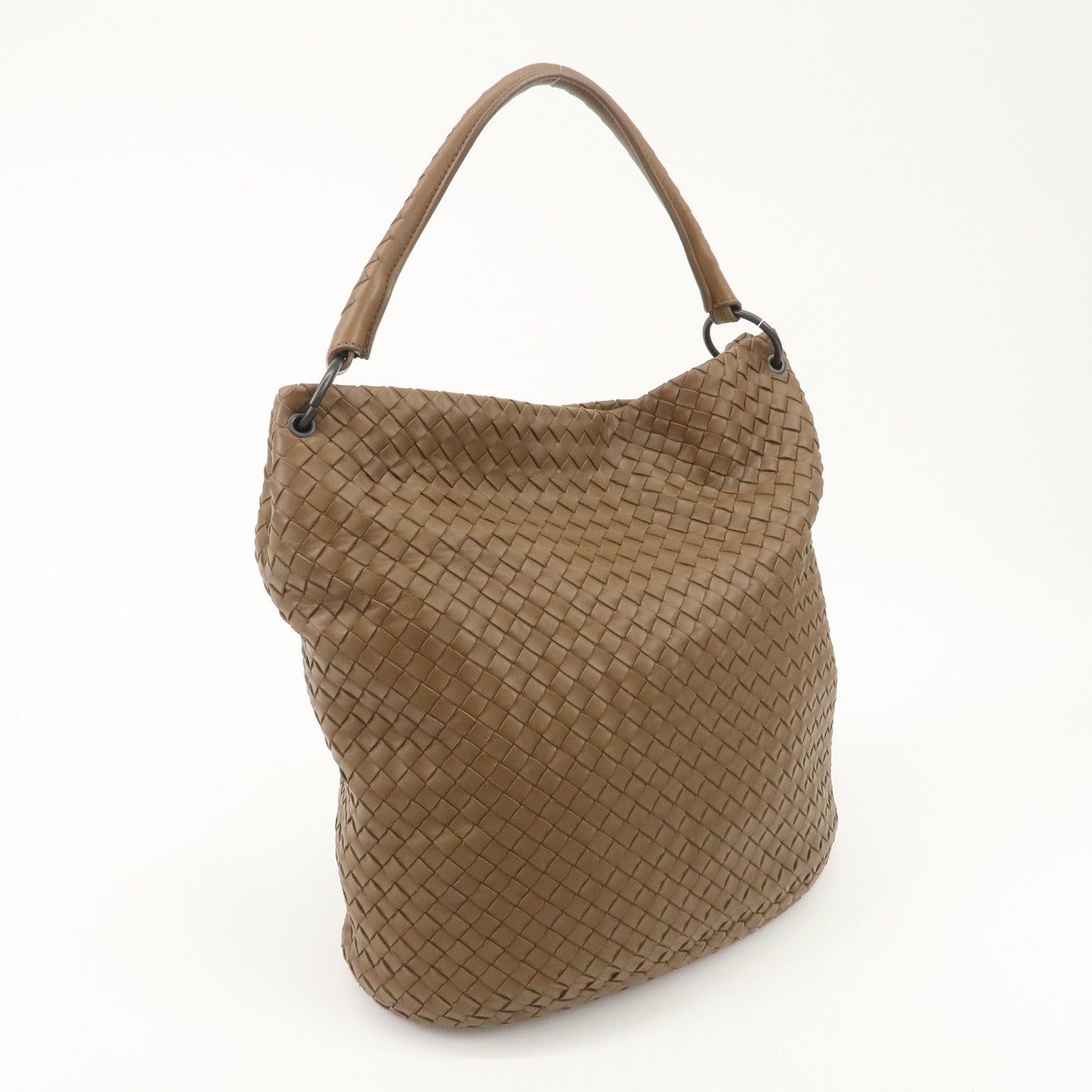 BOTTEGA VENETA Intrecciato Leather Shoulder Bag Brown Used