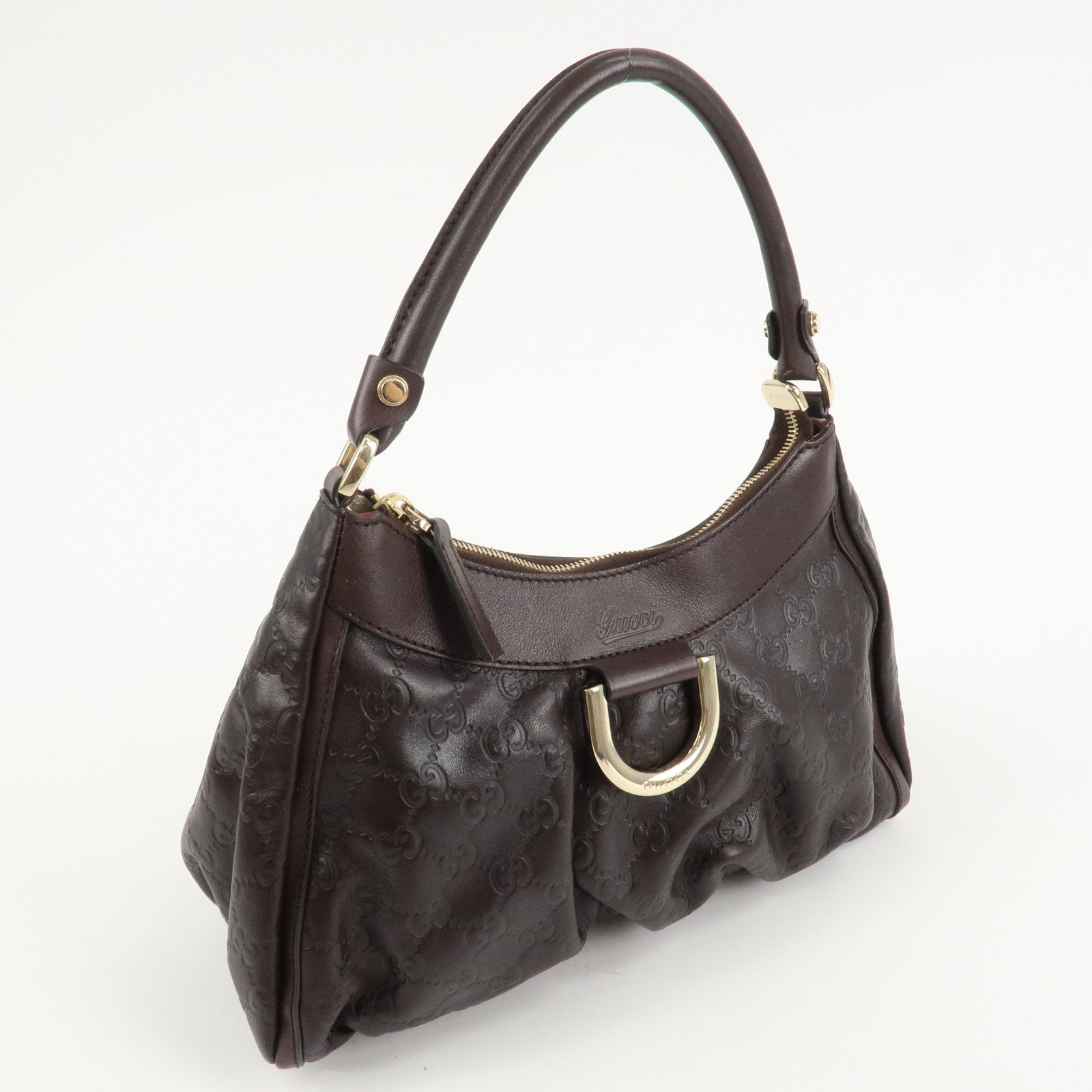 GUCCI Abbey Guccissima Leather Shoulder Bag Dark Brown 190525 Used