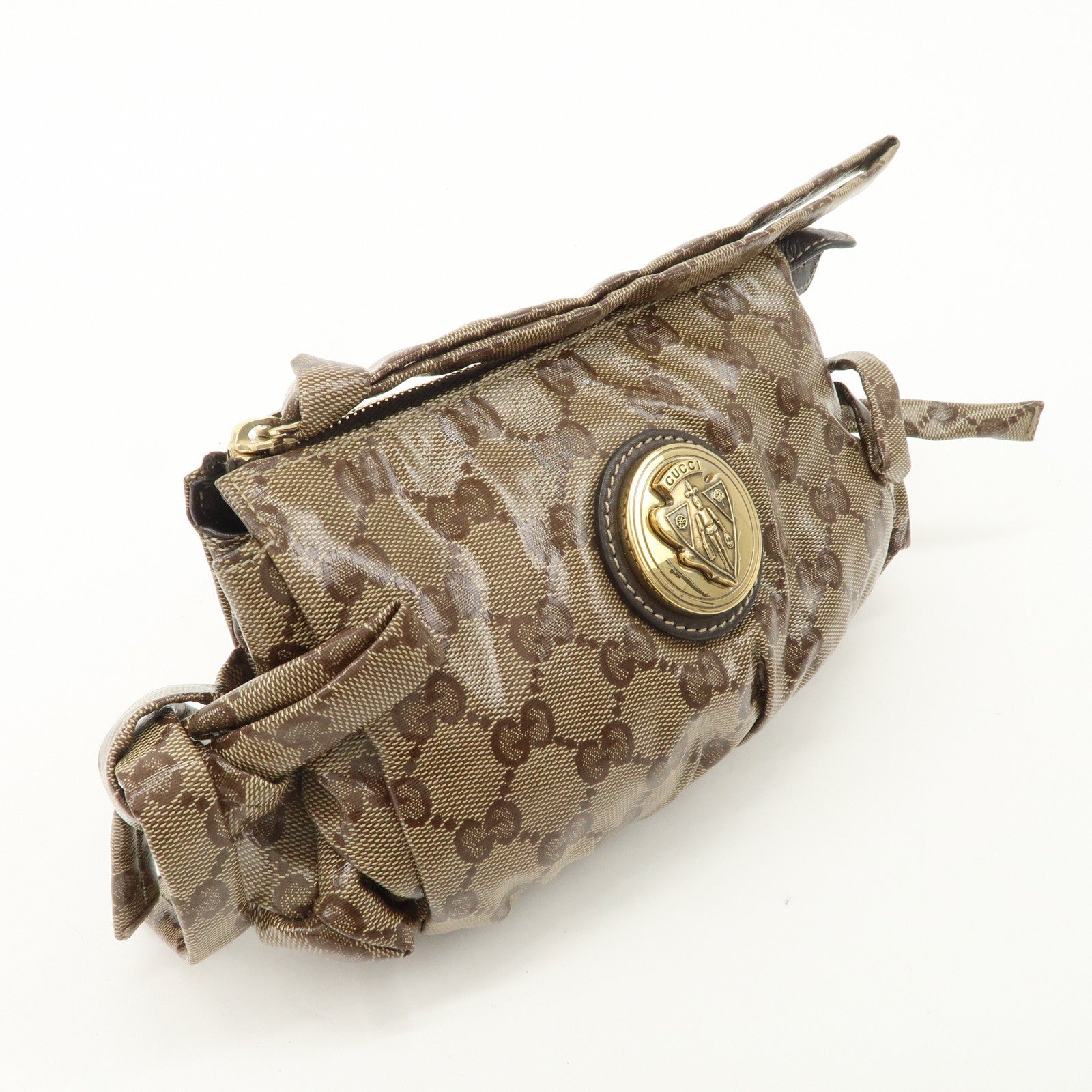 GUCCI Hysteria GG Crystal Leather Pouch Beige Brown 203632 Used