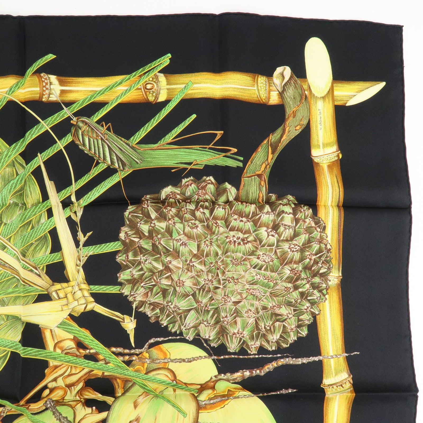 HERMES Silk 100% Carre 90 Scarf Nouvelle Colodonie Black Green Used