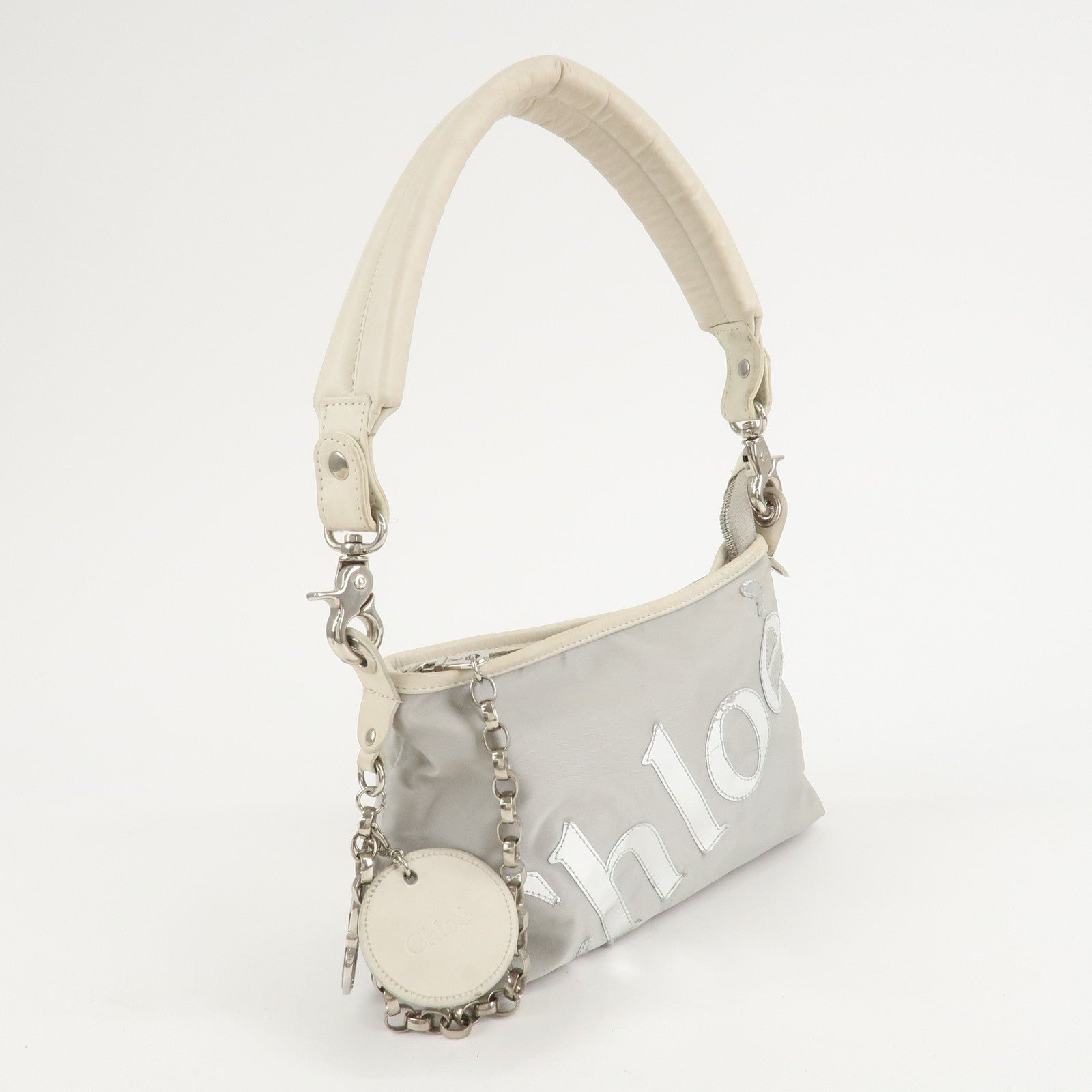 Chloe 2Way Nylon Leather Bag Shoulder Bag Light Gray White Used