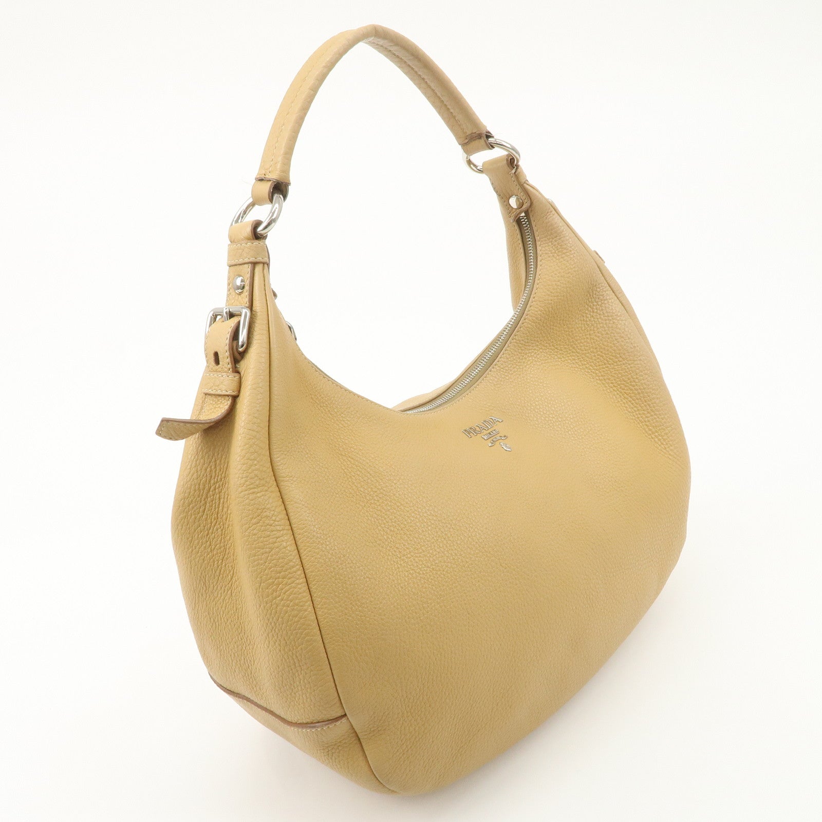 PRADA Leather Shoulder Bag Beige BR4311 Used