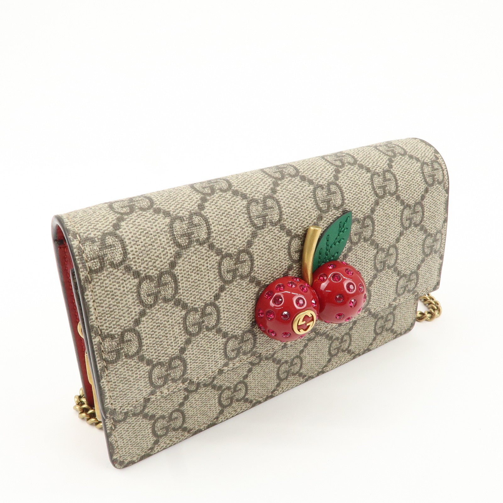 GUCCI GG Supreme Leather Cherry Chain Shoulder Bag 481291 Used