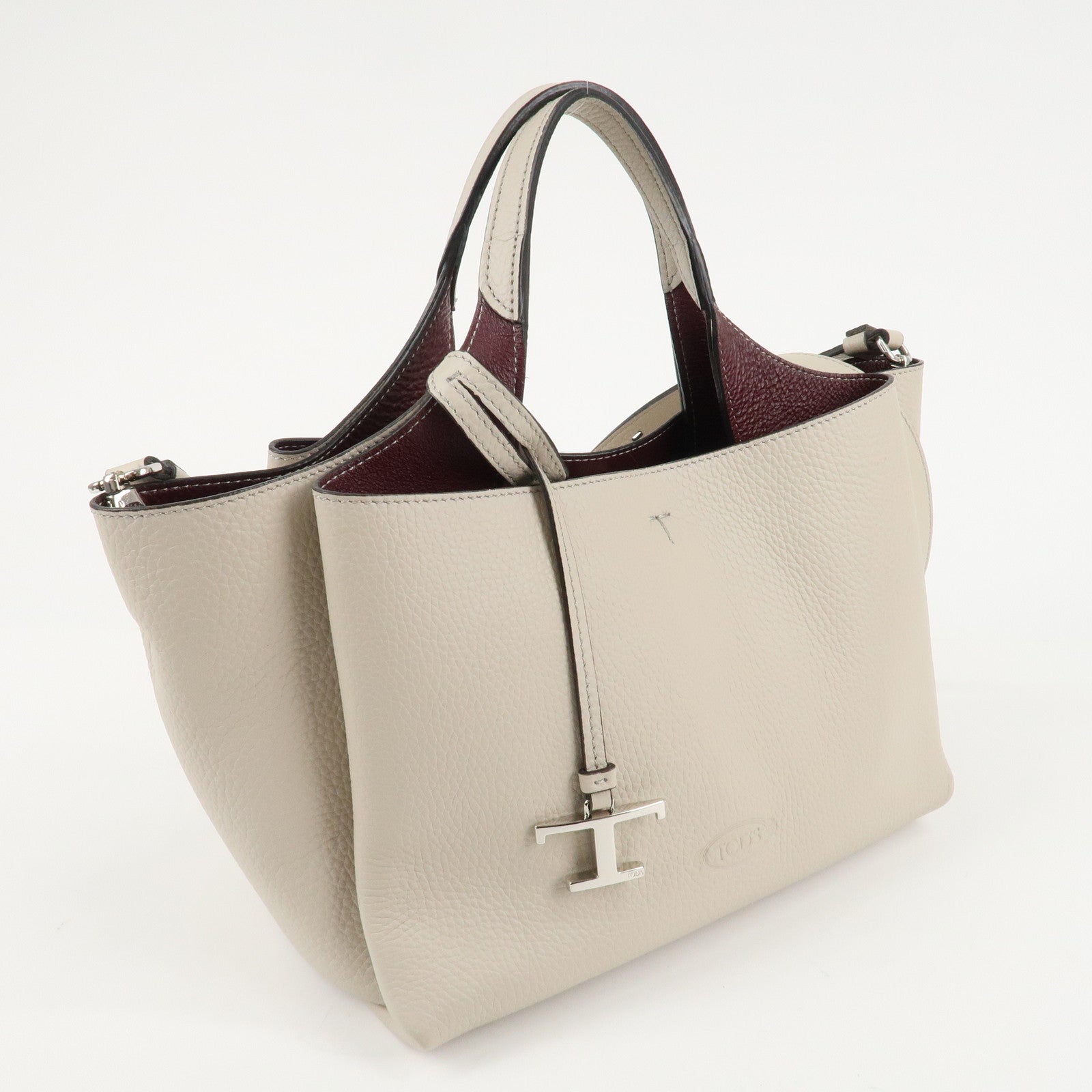 TOD'S T Timeless Leather Bag Mini Shoulder Bag Hand Bag Gray Used