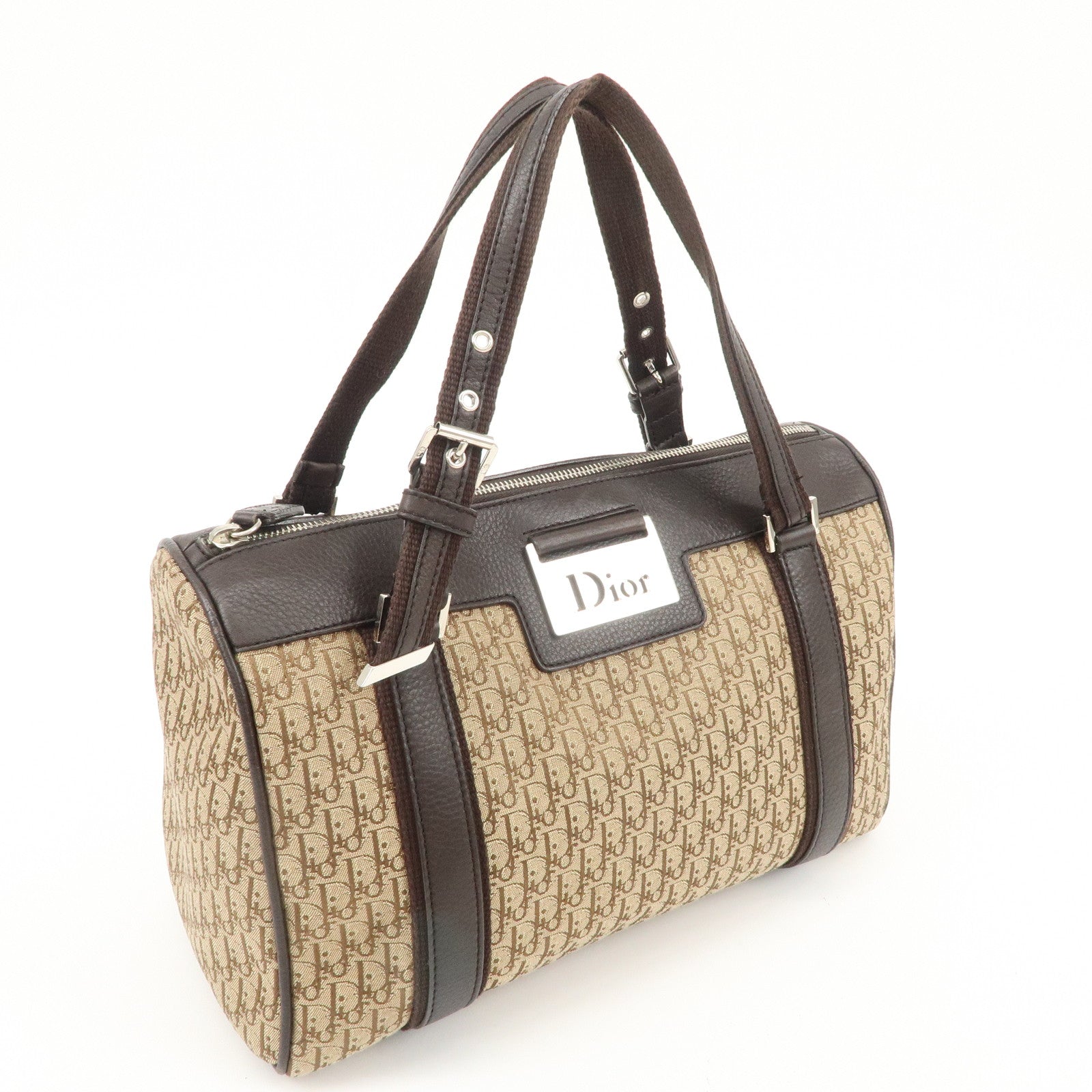 Christian Dior Trotter Canvas Leather Mini Boston Bag Beige Used