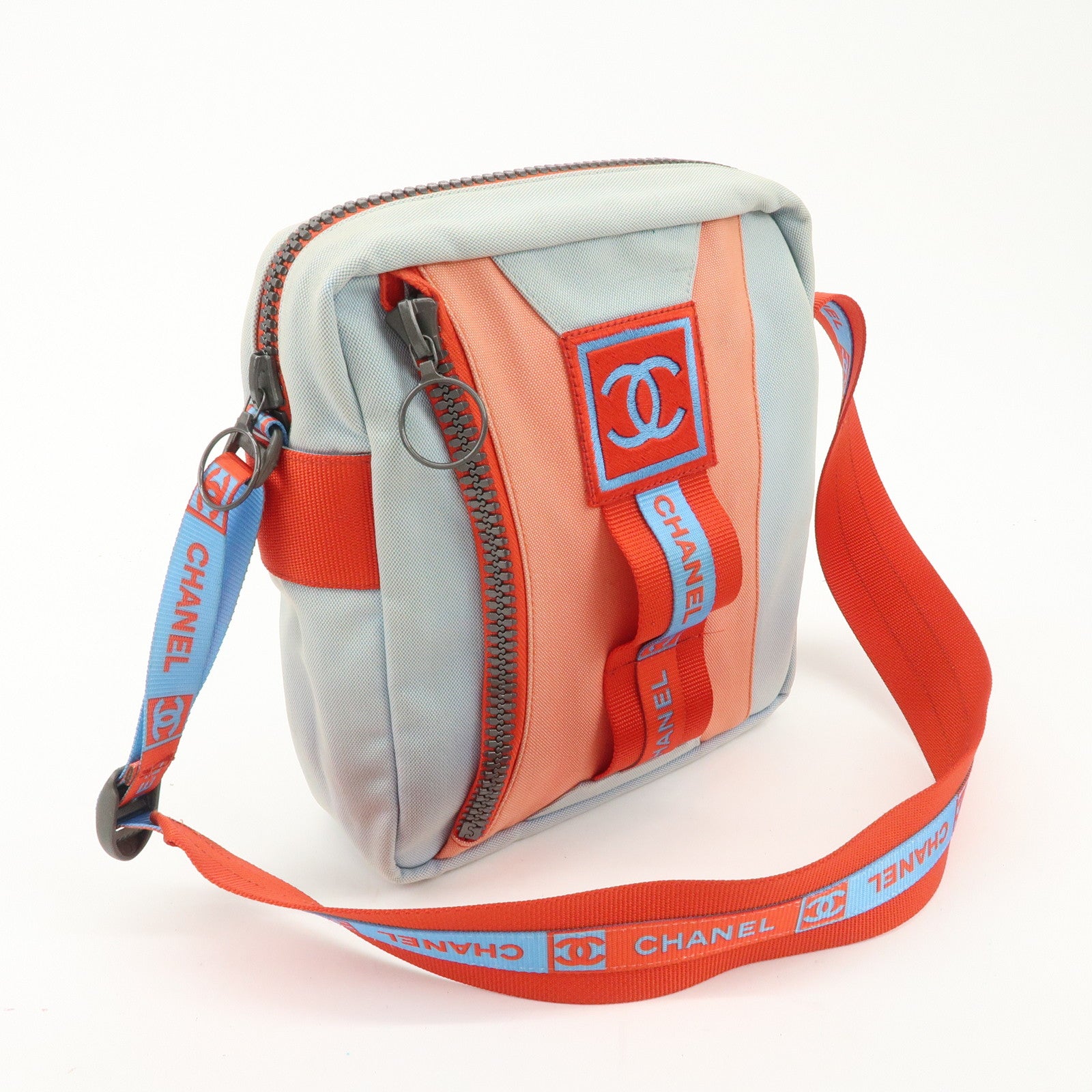 CHANEL Sports Nylon Canvas COCO Mark Shoulder Bag Blue Red Used