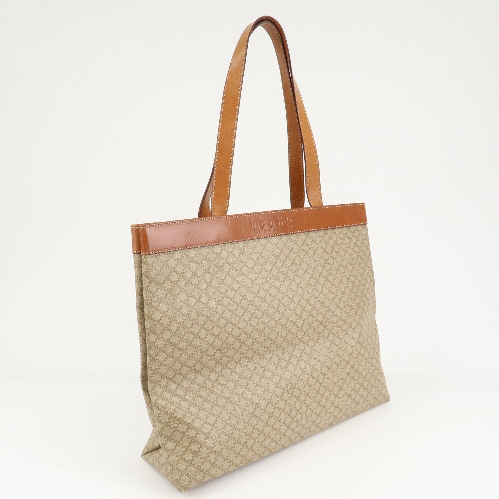 CELINE Macadam PVC Leather Tote Bag Shoulder Bag Beige Brown Used