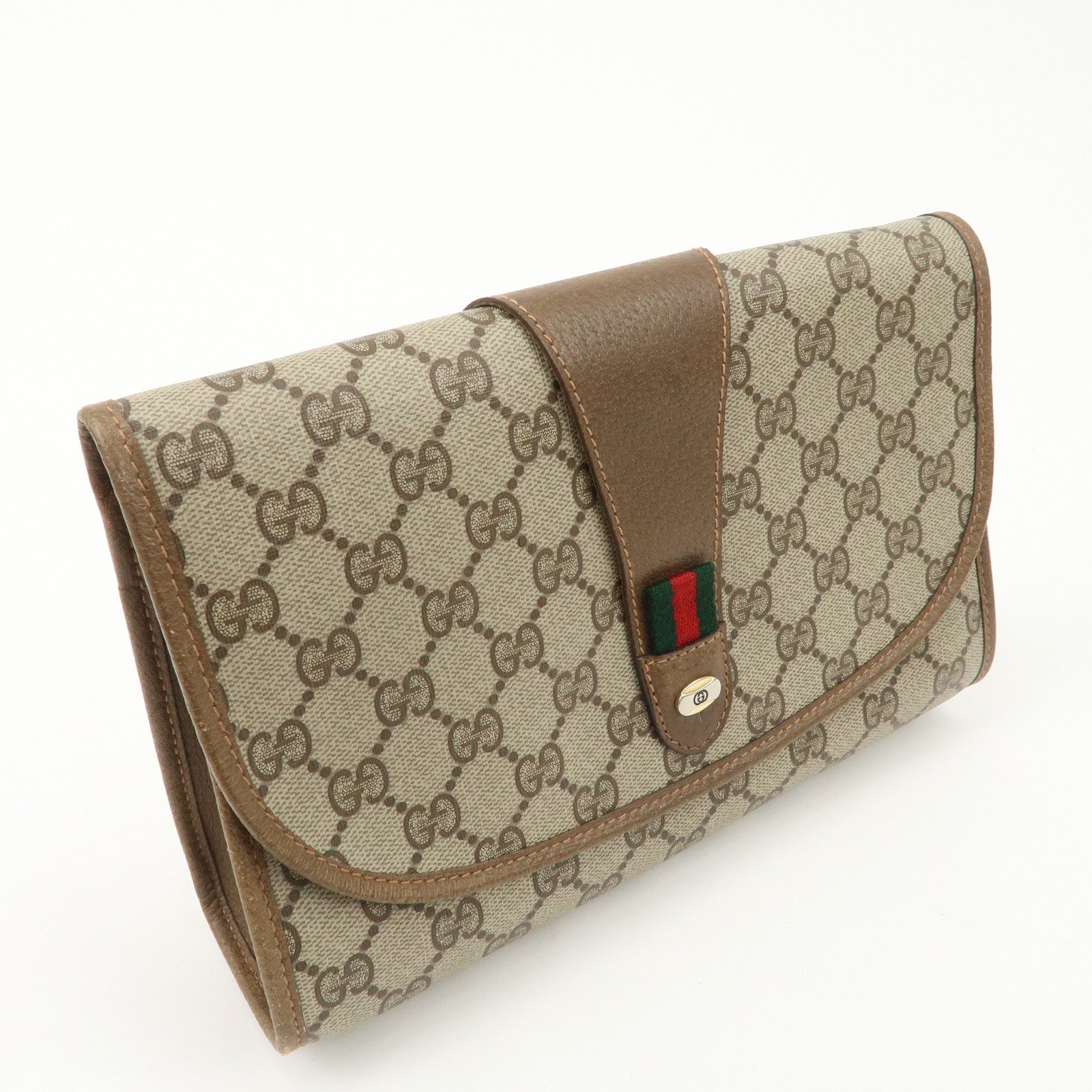 GUCCI Old Gucci Sherry GG Plus Leather Clutch Bag 89.01.030 Used