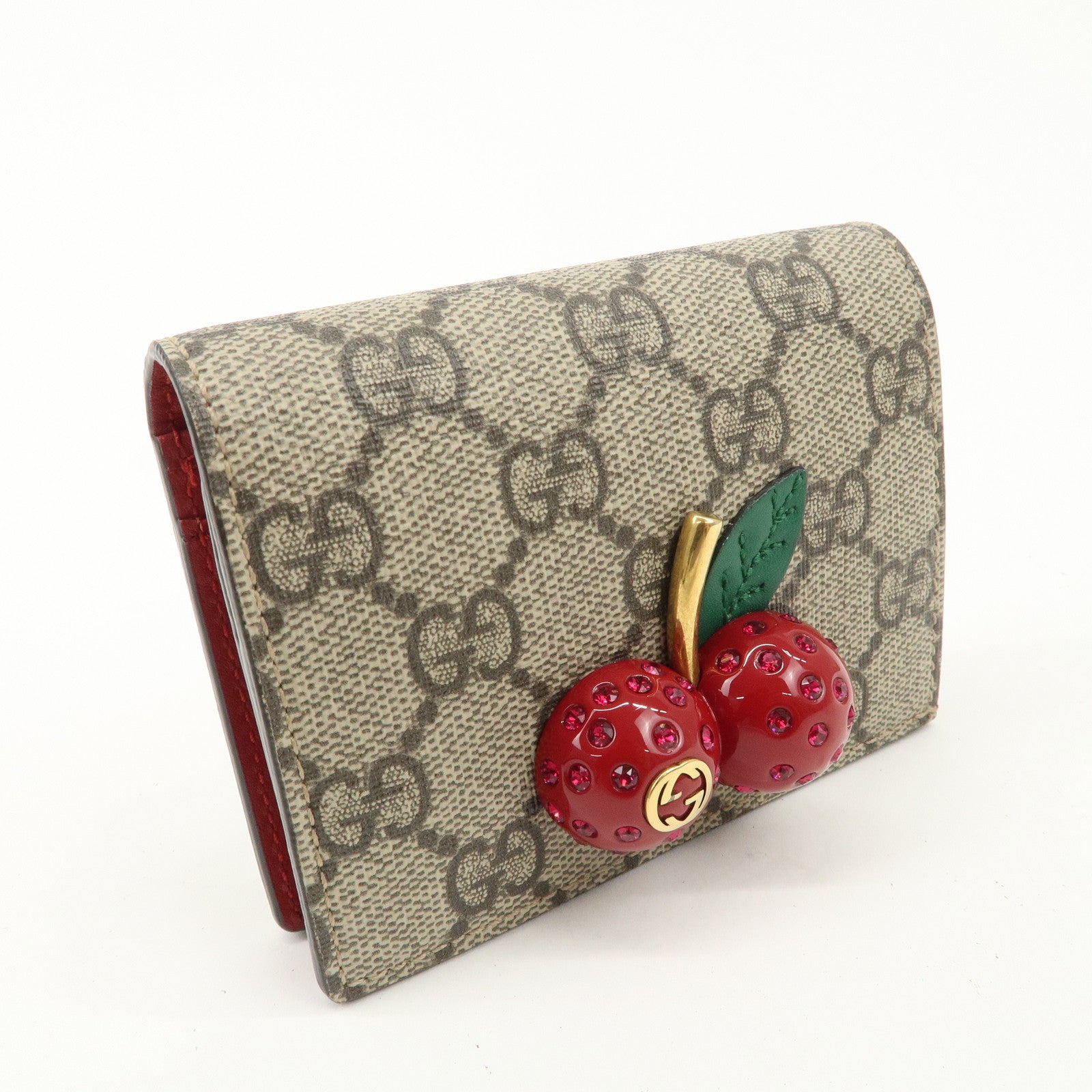 GUCCI Cherry Interlocking G GG Supreme Compact Wallet 476050 Used