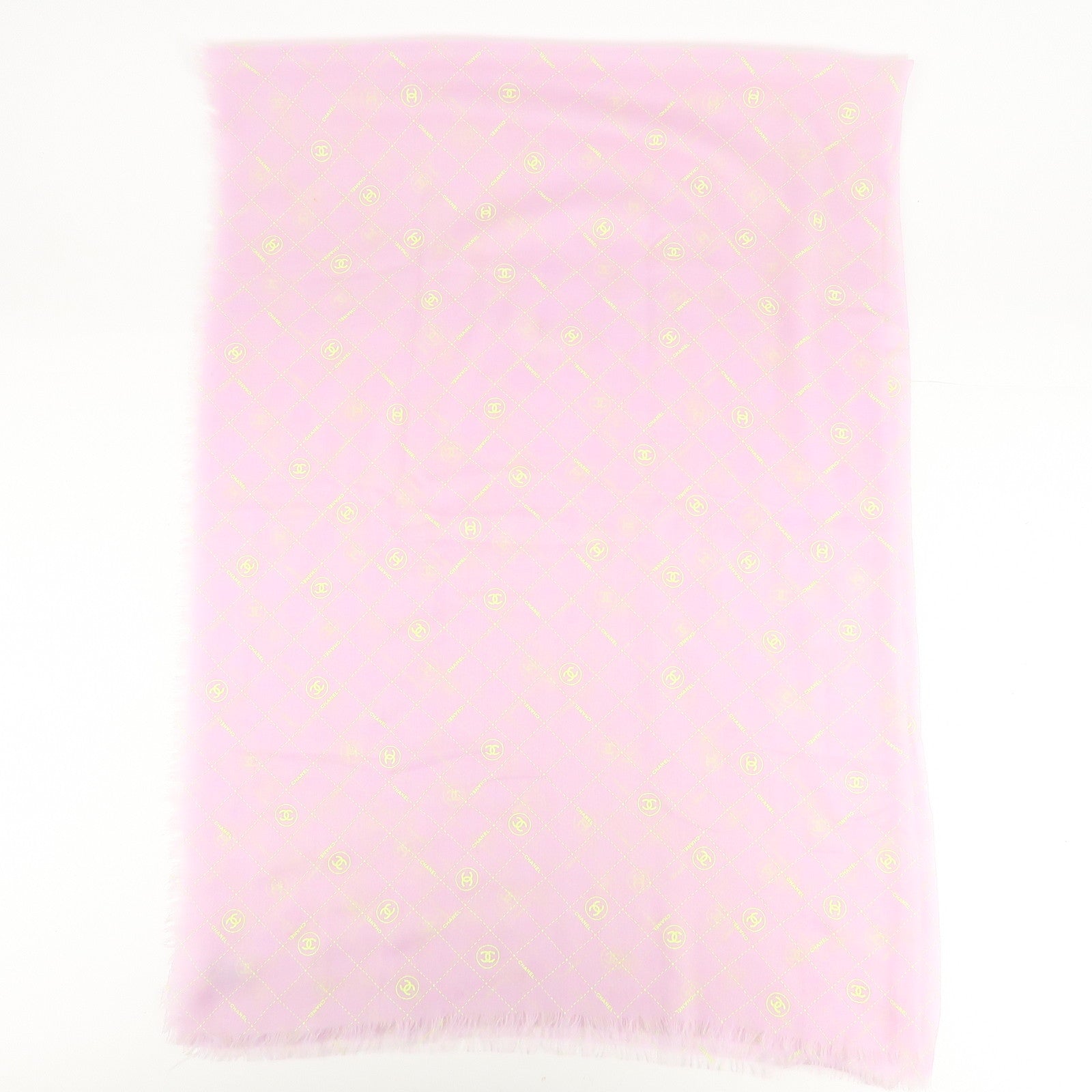 CHANEL Cashmere 100% Scarf 150×40 Light Purple Fluorescence Green Used