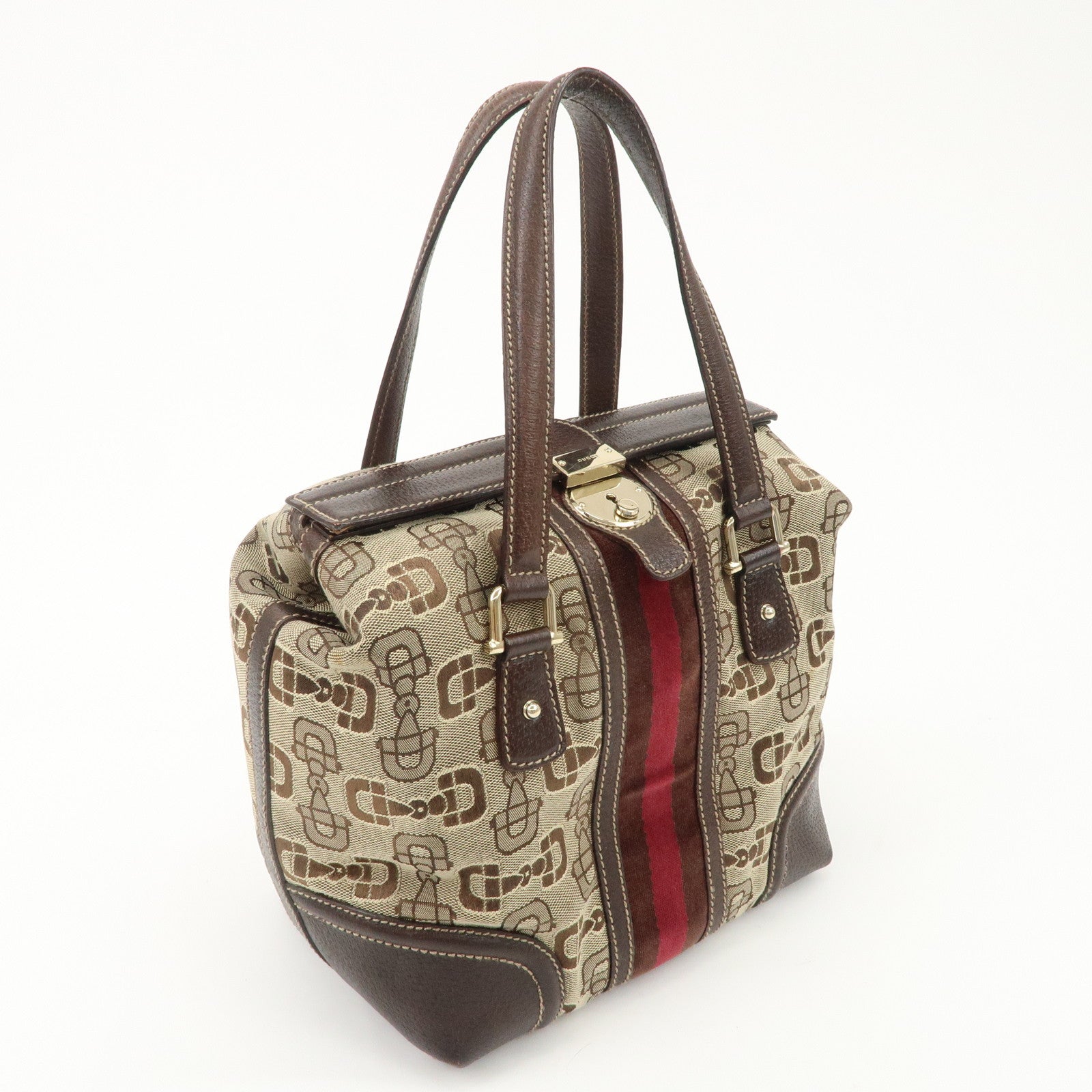 GUCCI Sherry Canvas Leather Doctor's Bag Hand Bag Beige 146002 Used