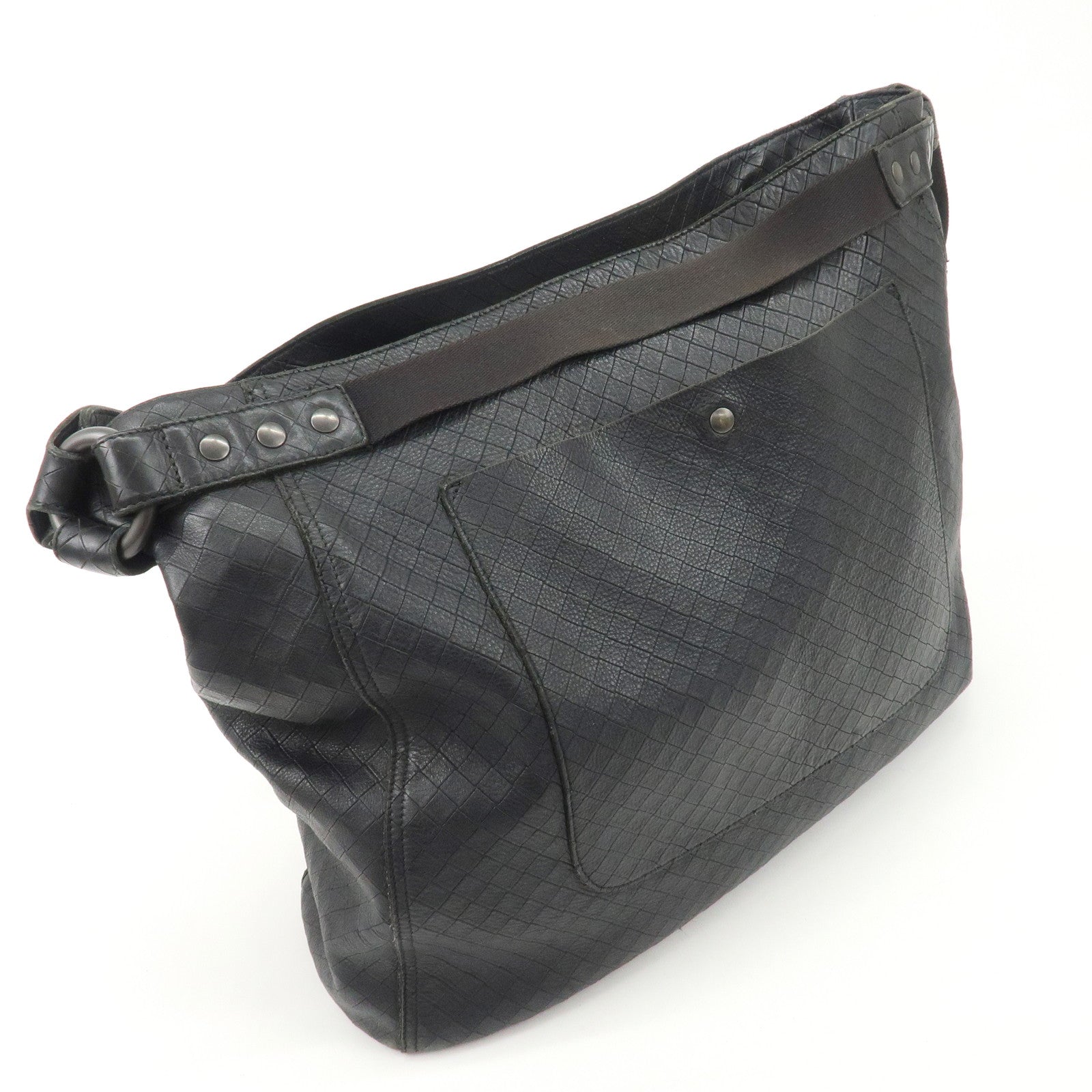 BOTTEGA VENETA Intrecciato Mirage Leather Shoulder Bag Black Used