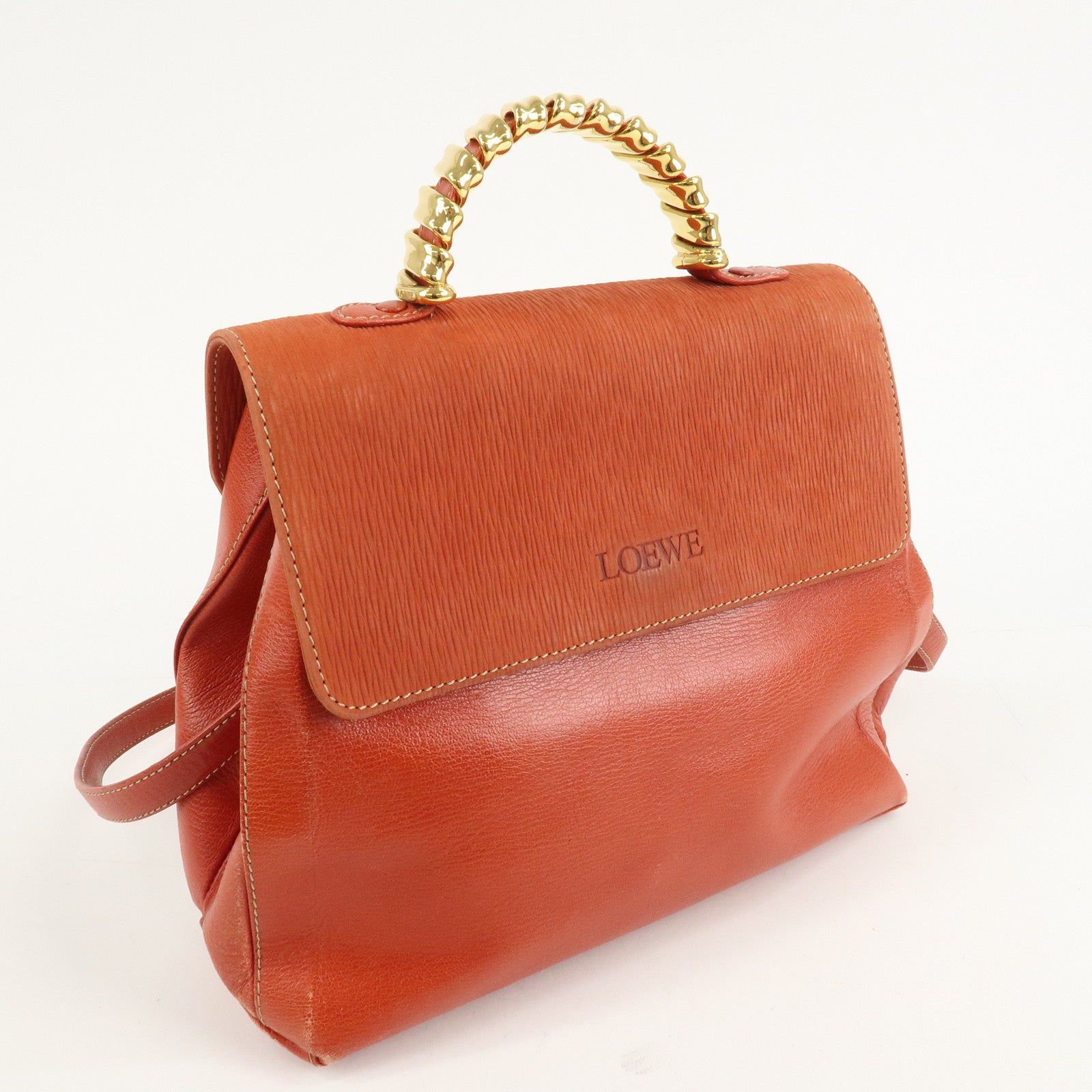 LOEWE Velazquez Suede Leather 2Way Bag Hand Bag Orange Used