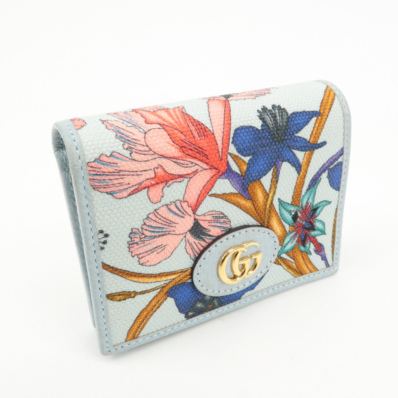 GUCCI GG Marmont Flora Canvas Leather Bi-fold Compact Wallet Used