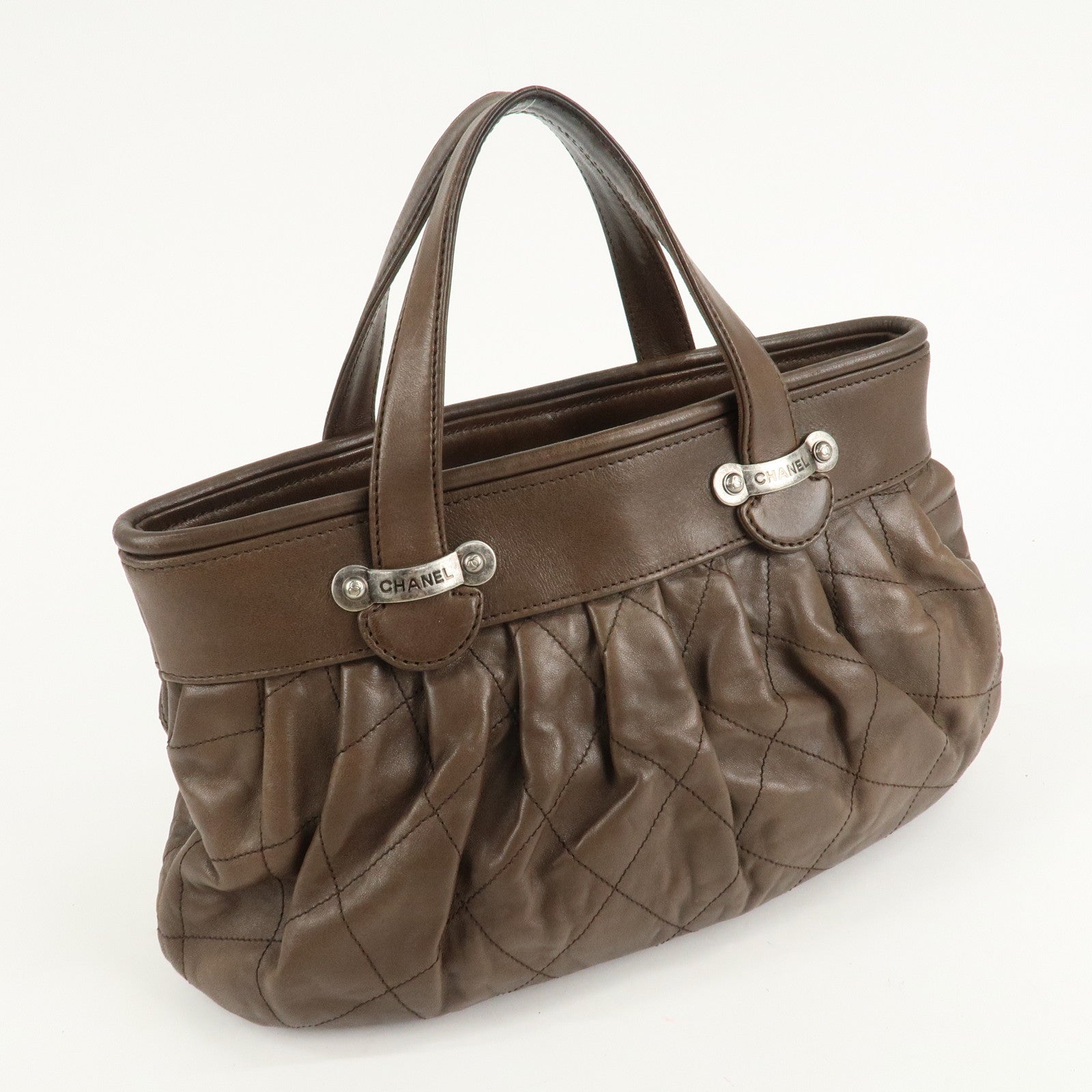 CHANEL Matelasse Leather Hand Bag Tote Bag Brown Used