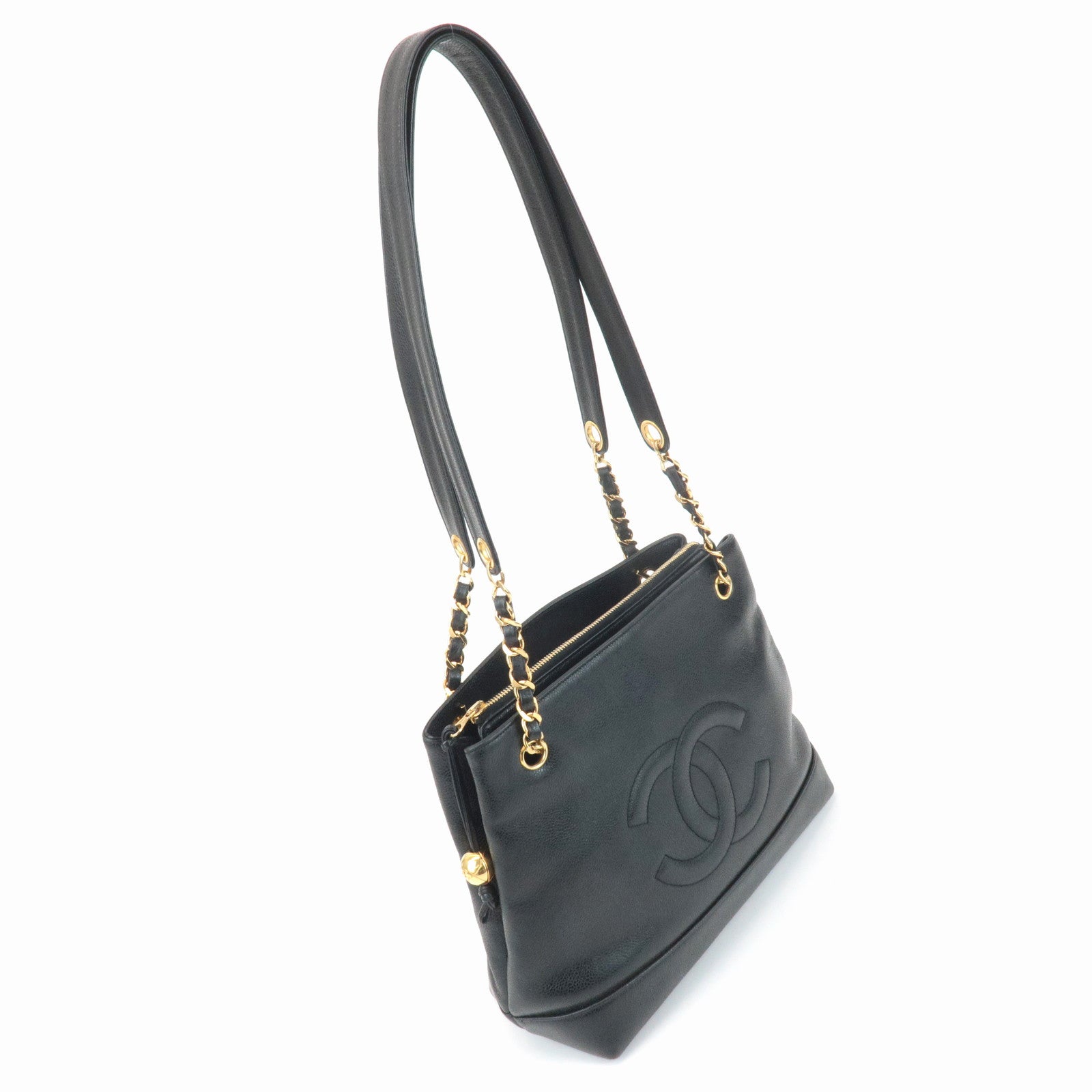 CHANEL COCO Mark Caviar Skin Chain Shoulder Bag Black Used