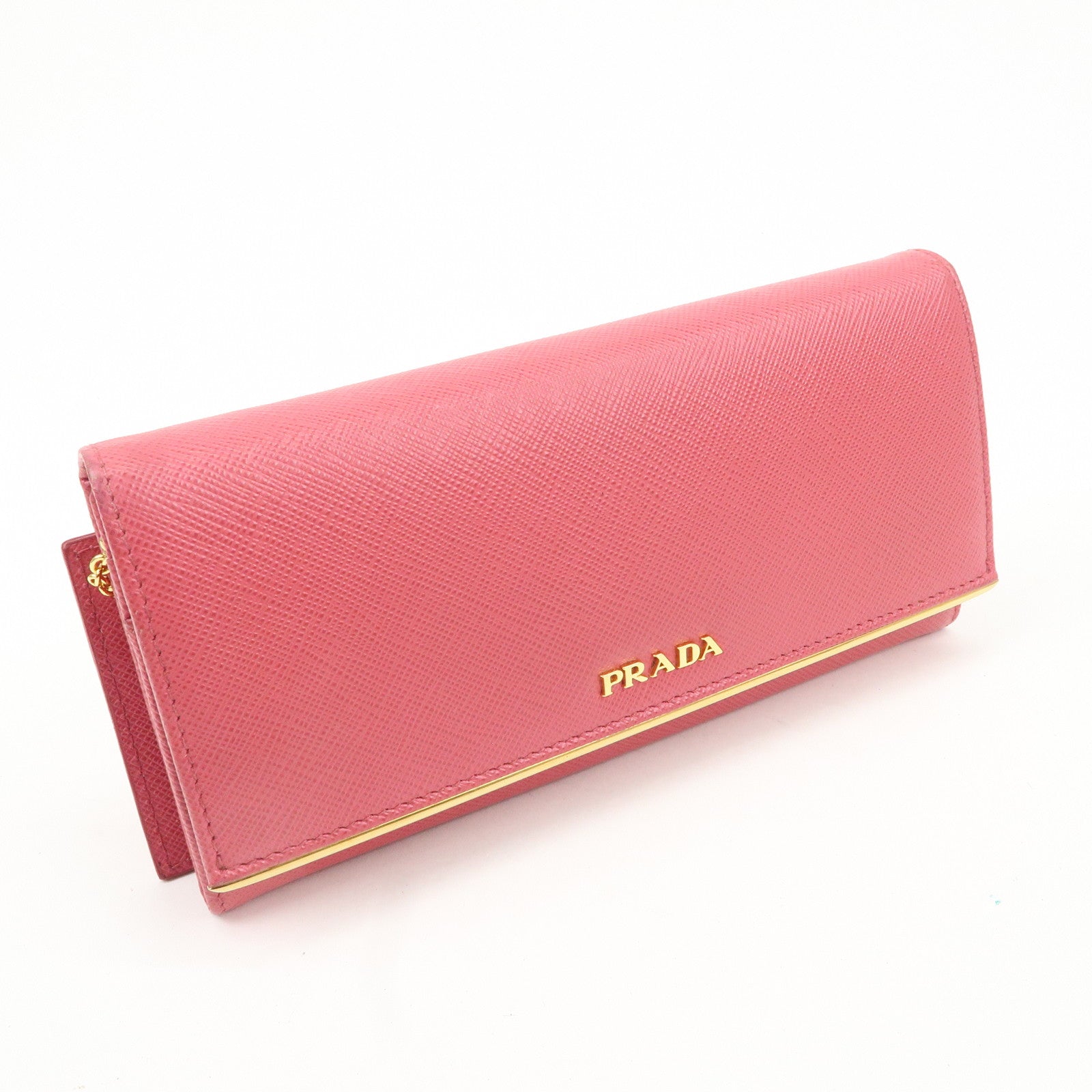 PRADA Saffiano Leather Bi Fold Long Wallet Pink 1MH132 Used