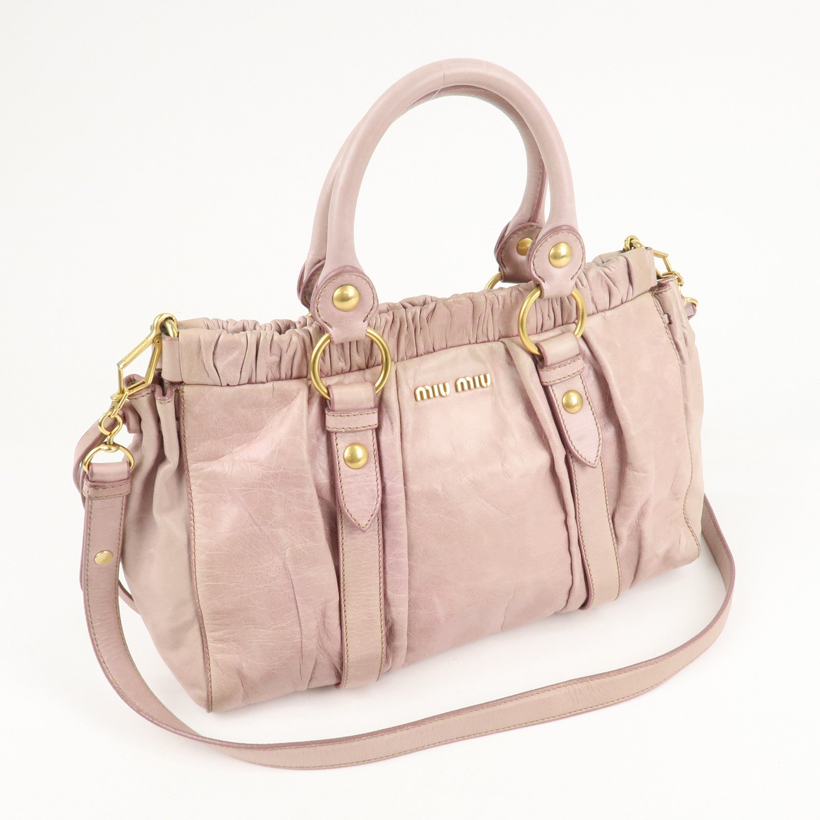 MIU MIU Logo Leather 2WAY Bag Shoulder Bag Hand Bag Pink Used