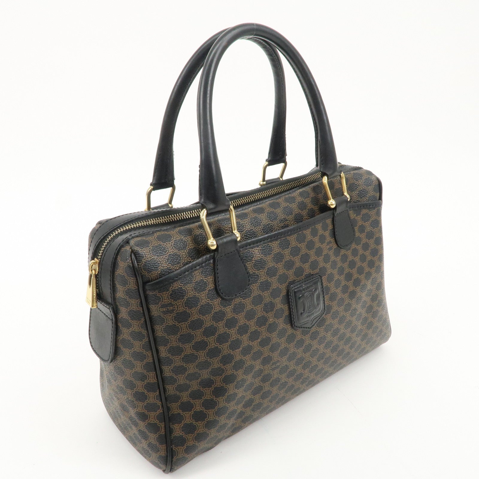 CELINE Macadam PVC Leather Boston Bag Hand Bag Brown Used