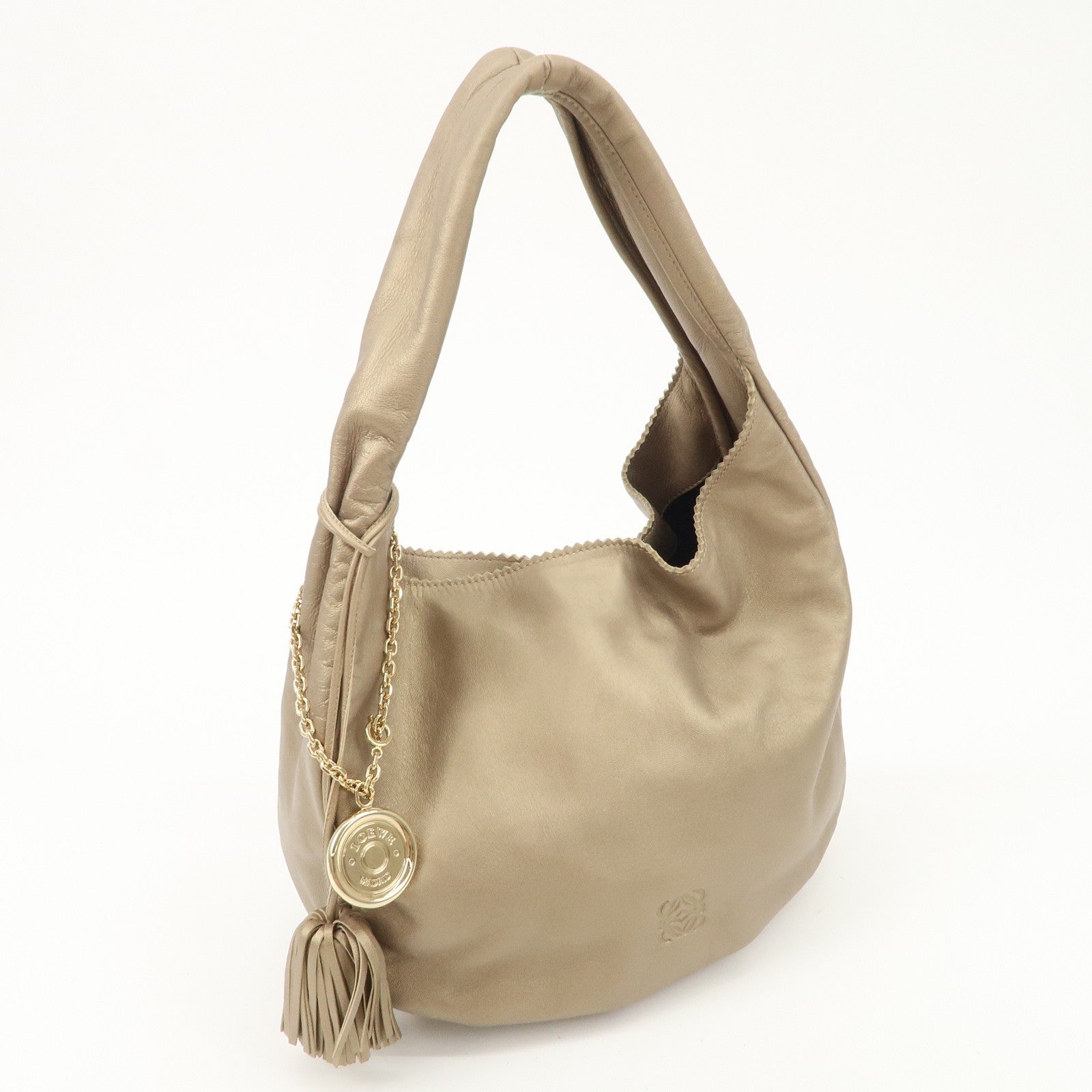 LOEWE Leather Viento One Shoulder Bag Gold Used