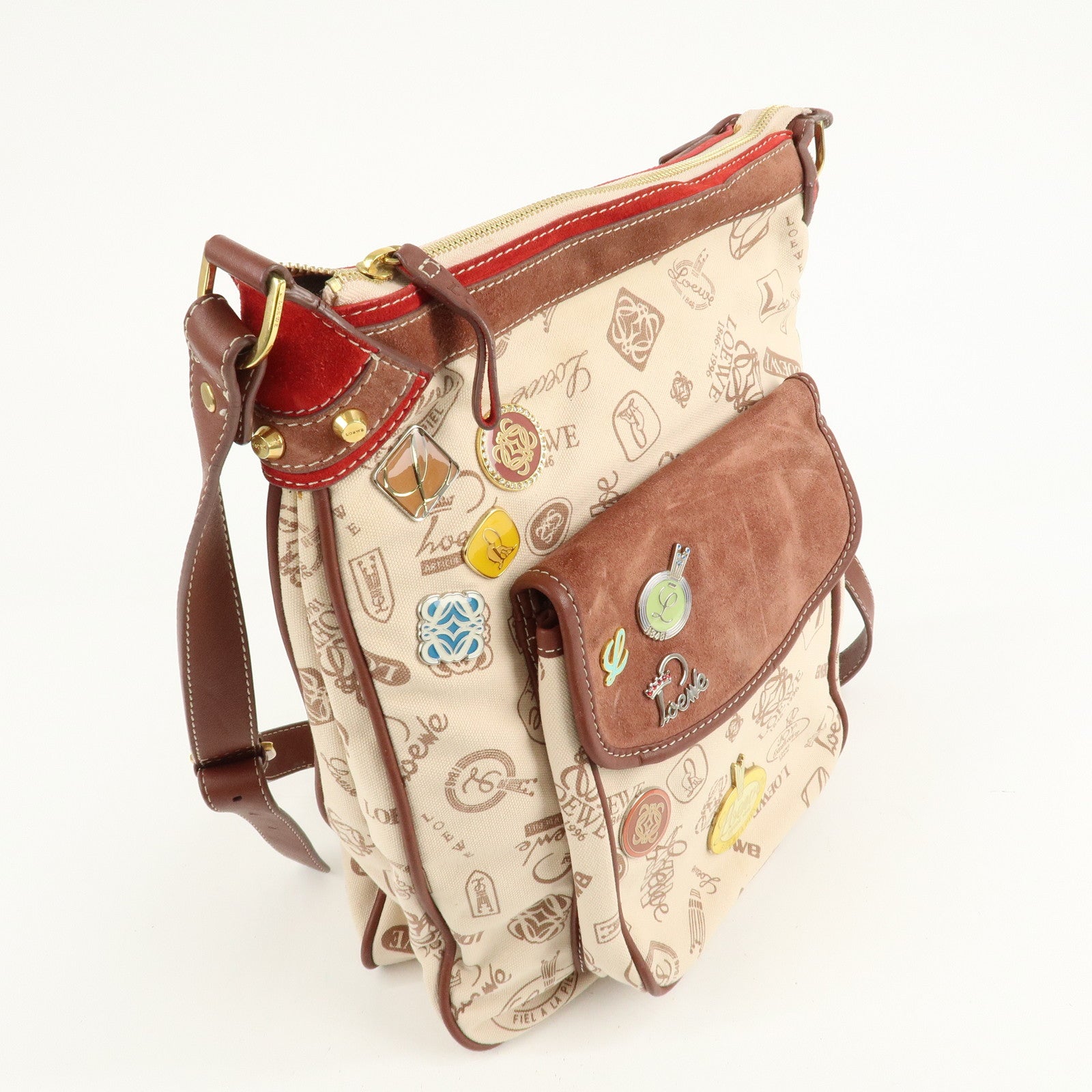 LOEWE Anagram Canvas Leather Suede Shoulder Bag 160th Anniversary Used