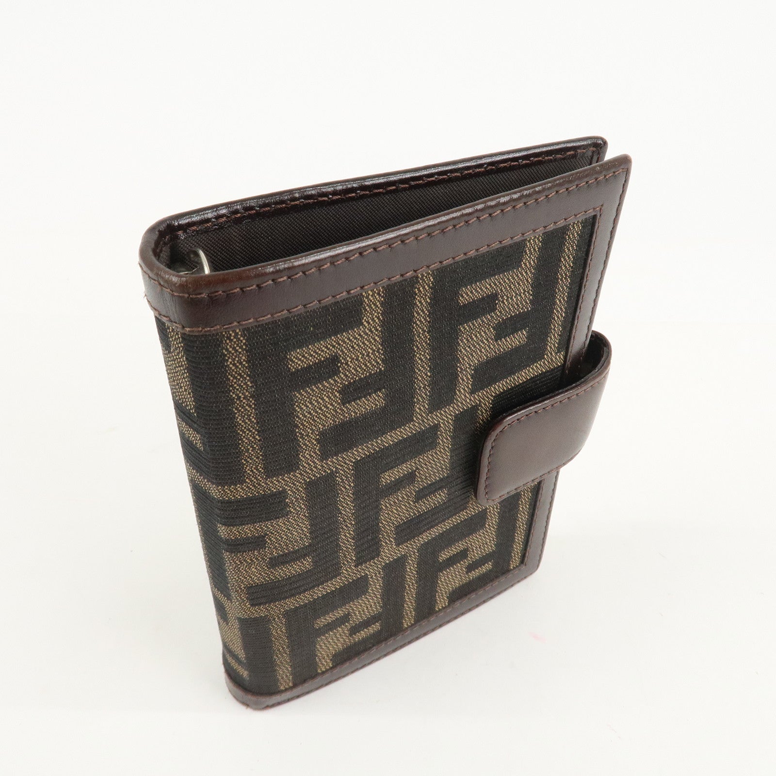 FENDI Zucca Canvas Leather Agenda Planner Cover Brown Used