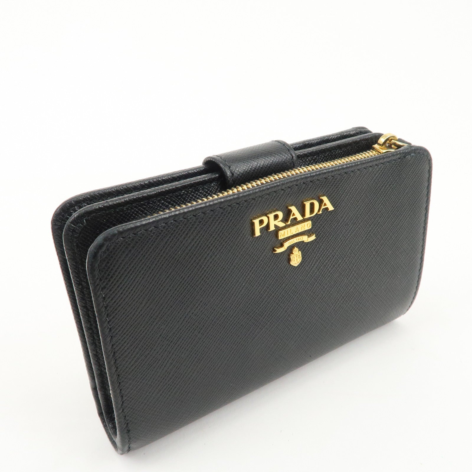 PRADA Saffiano Leather Bi-Fold Wallet Purse Black 1ML225 Used
