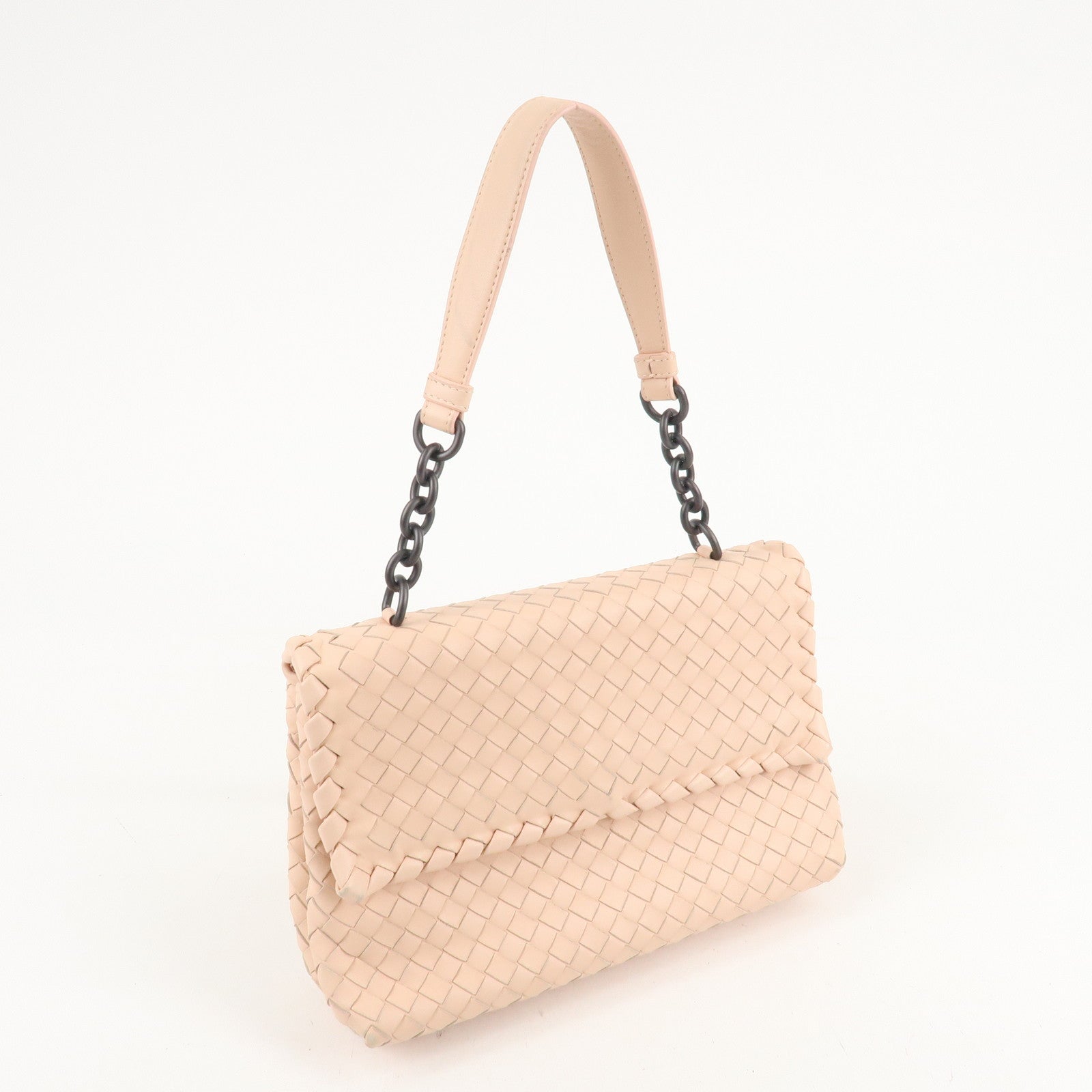 BOTTEGA VENETA Intrecciato Leather Chain Shoulder Bag Pink Beige Used