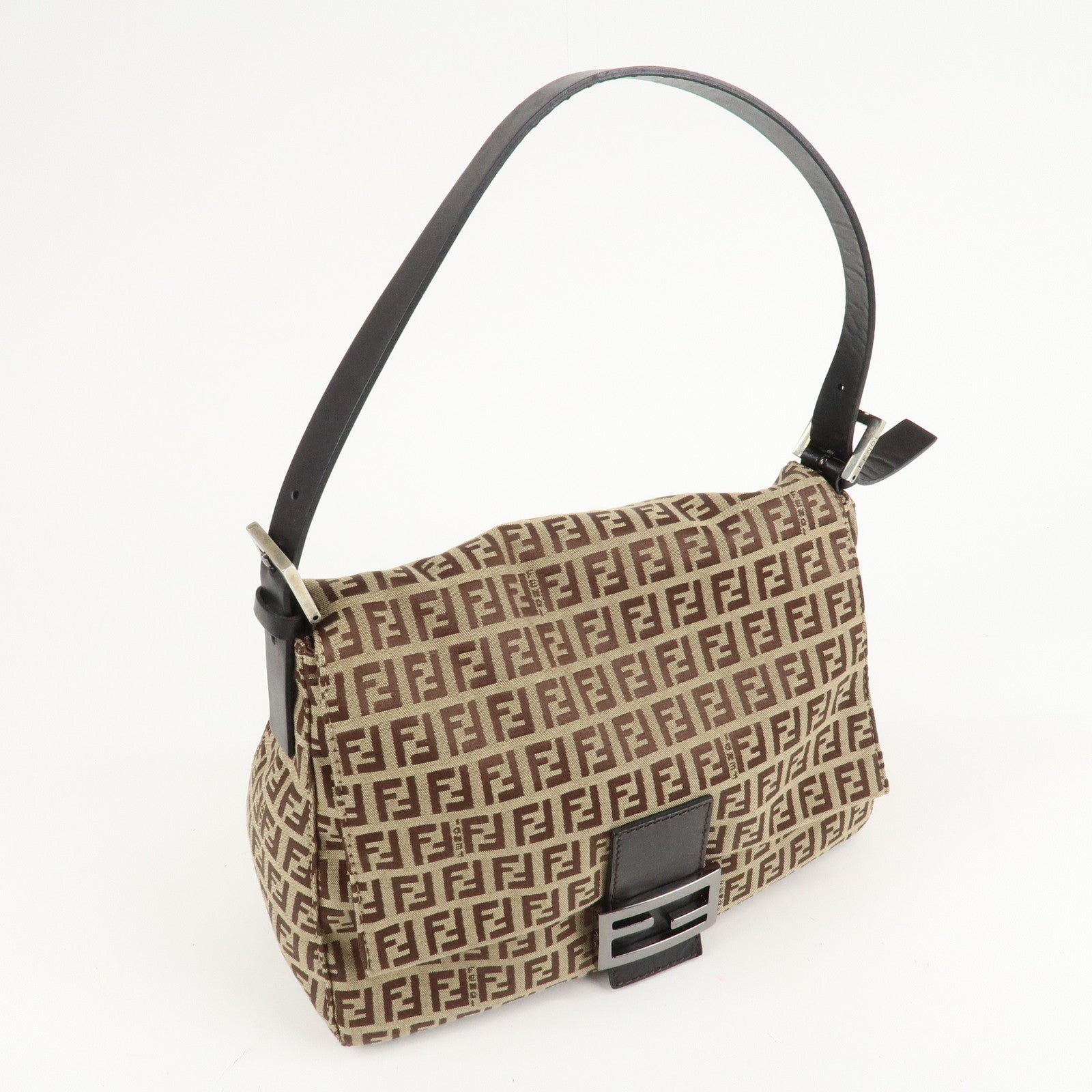 FENDI Zucchino Canvas Leather Mamma Bucket Shoulder Bag 8BR001 Used