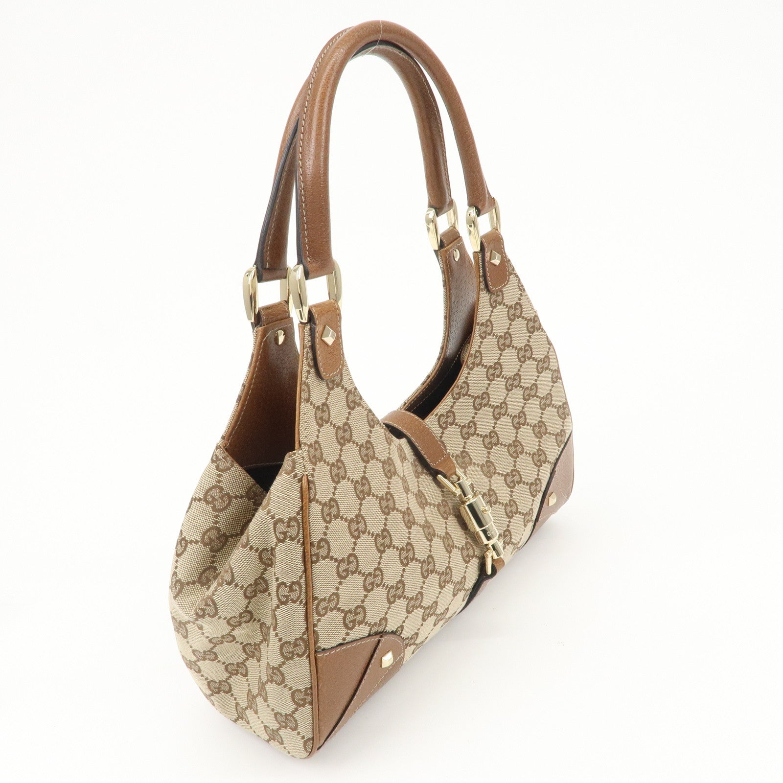GUCCI New Jackie GG Canvas Leather Shoulder Bag Beige Brown 124407 Used