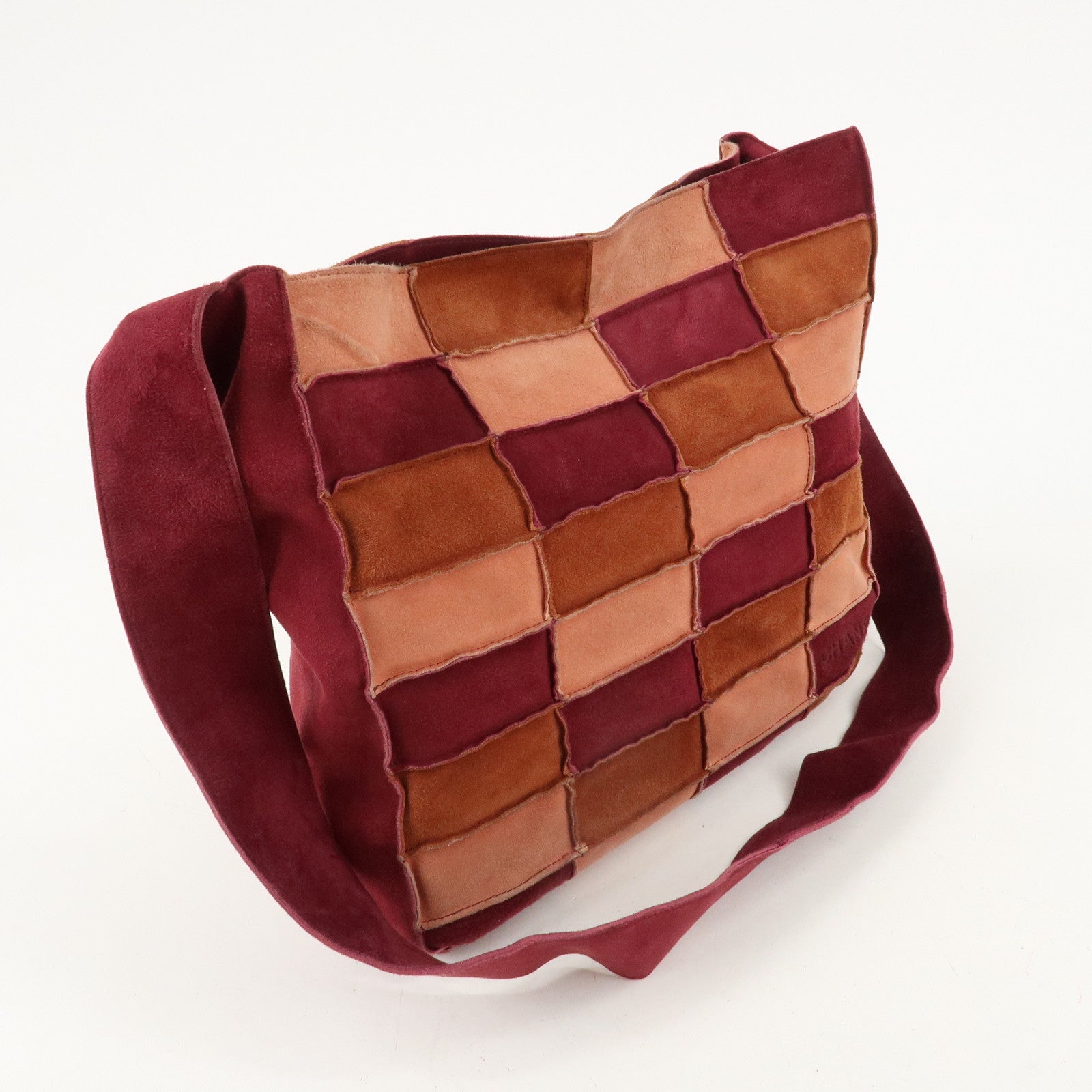 CHANEL Suede Patchwork Shoulder Bag Beige Brown Wine Red Used