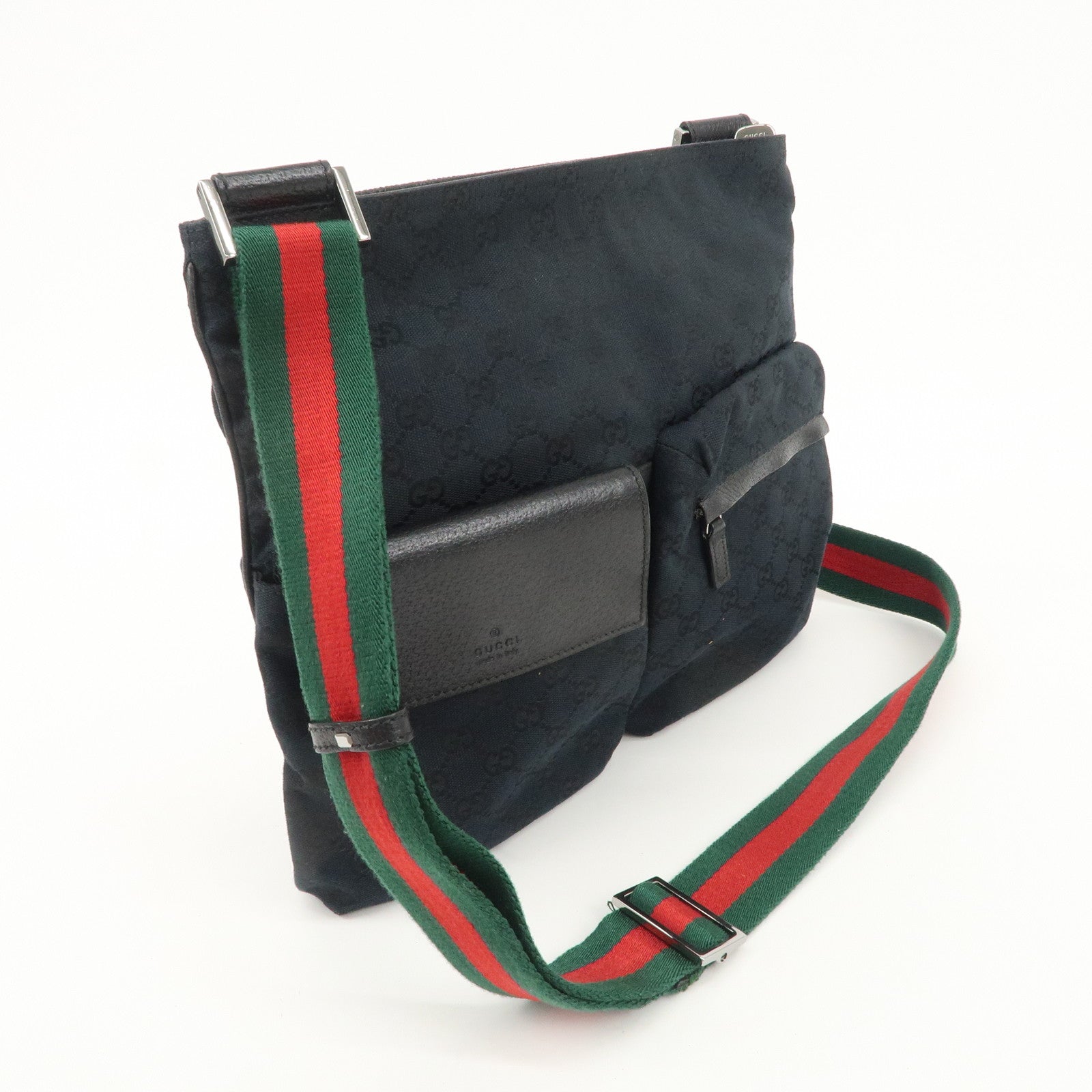 GUCCI Sherry GG Canvas Leather Shoulder Bag Black 169937 Used