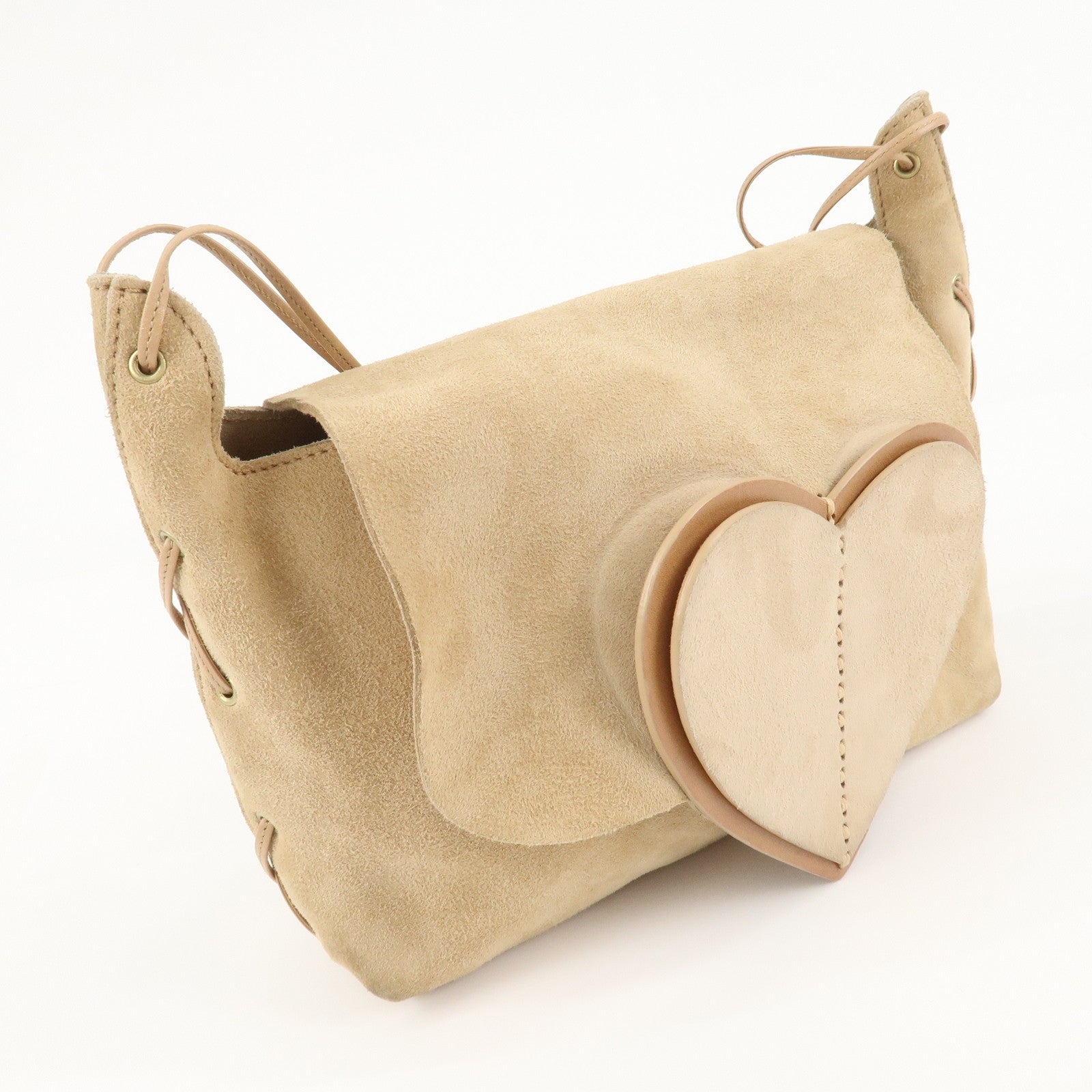 GUCCI Suede Leather Heart Shoulder Bag Beige 95107 Used