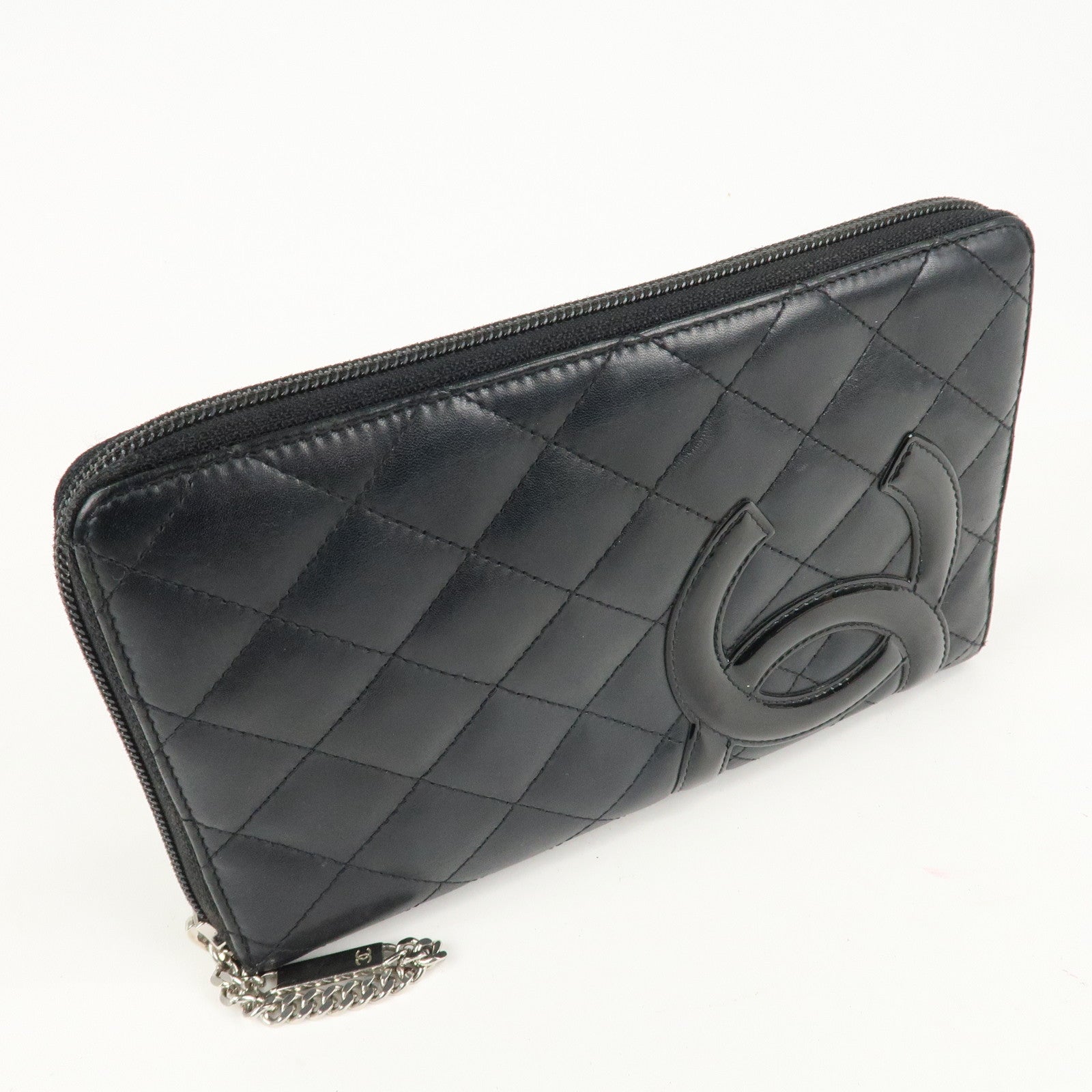 CHANEL Cambon Line Leather Round Zippy Long Wallet Black A26710 Used