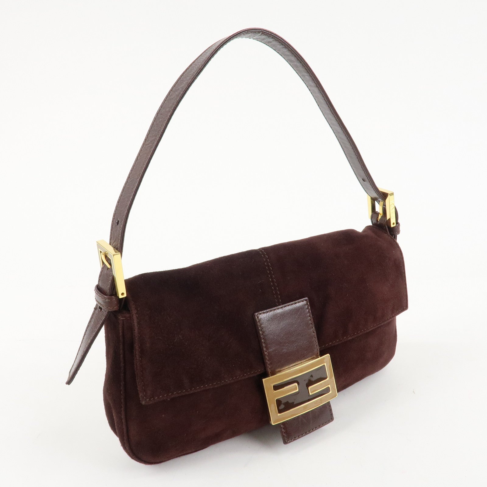 FENDI Suede Leather Shoulder Bag Dark Brown 26424 Used