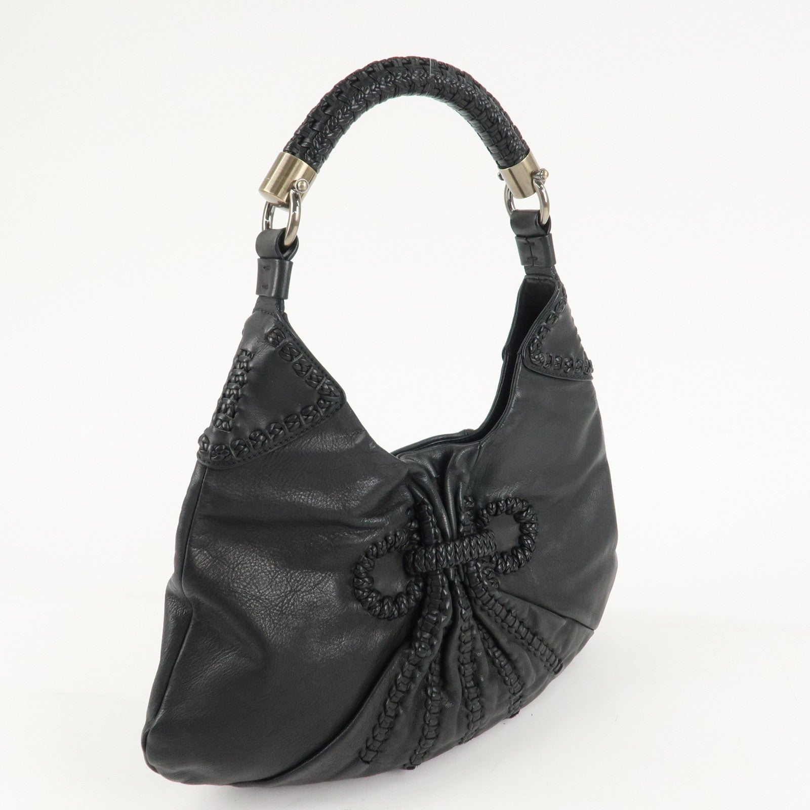 Ferragamo Gancini Leather Shoulder Bag Hand Bag Black Used
