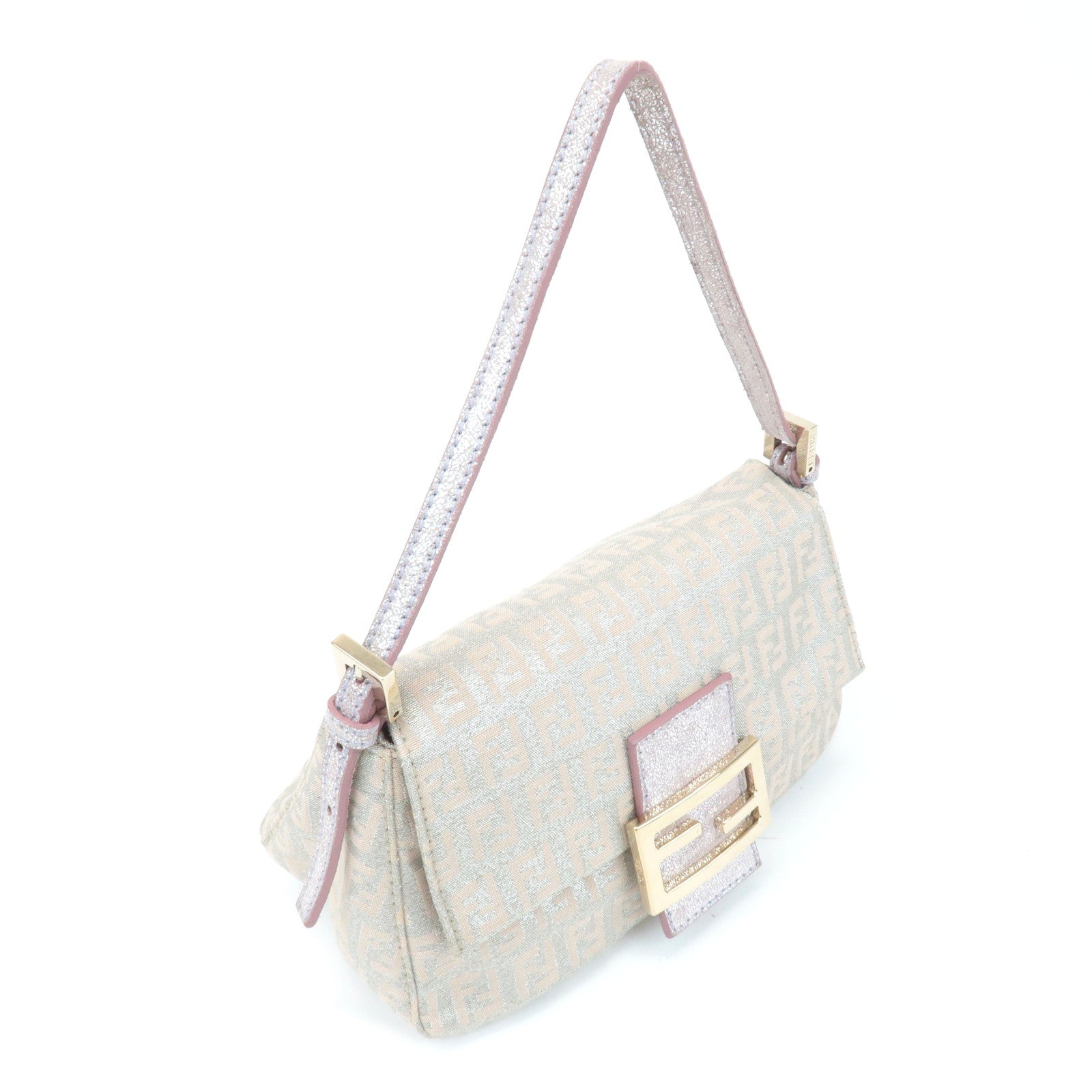 FENDI Mini Mamma Baguette Canvas Leather Shoulder Bag Beige 8BR180 Used