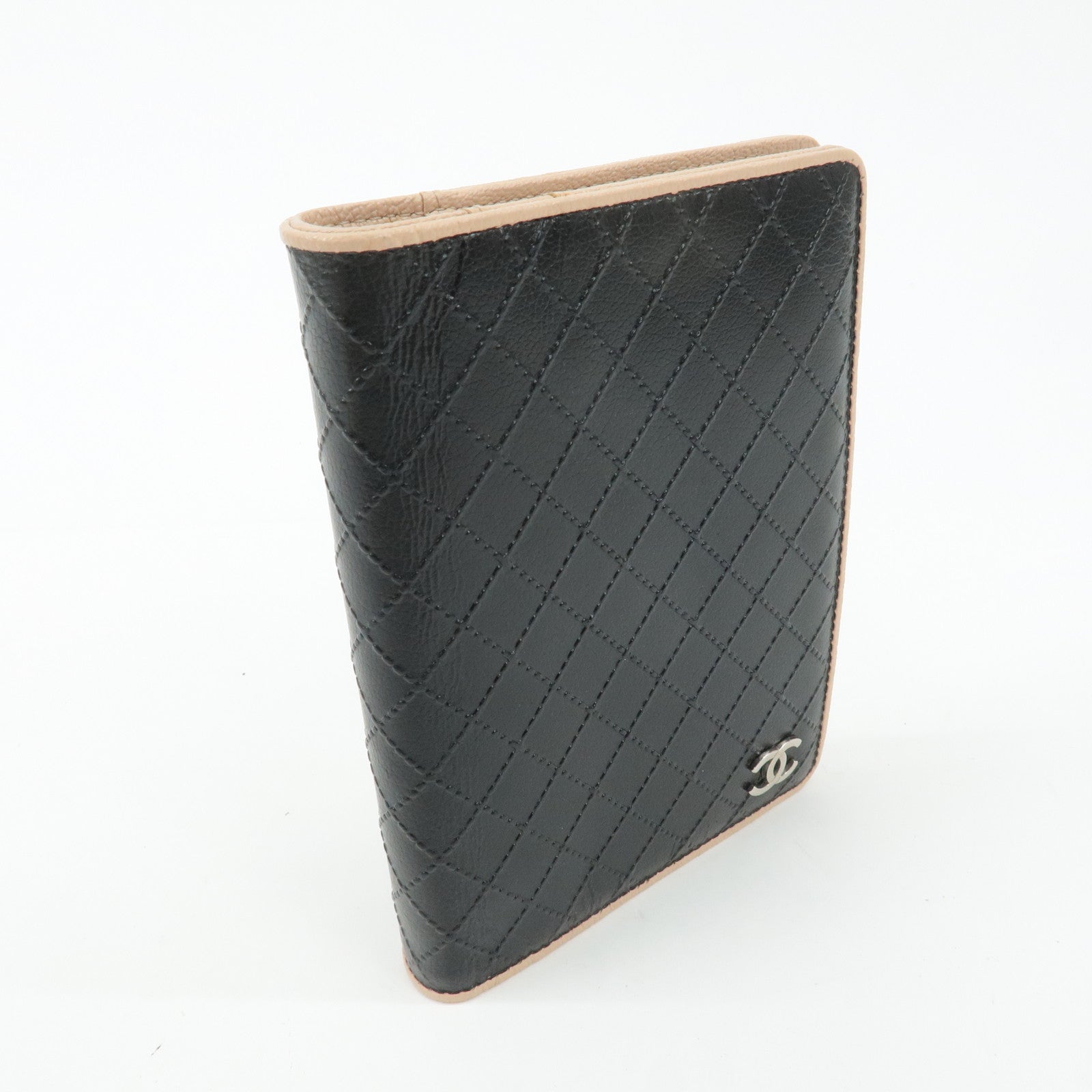 CHANEL COCO Mark Bicolore Leather Agenda Cover Black Pink Used