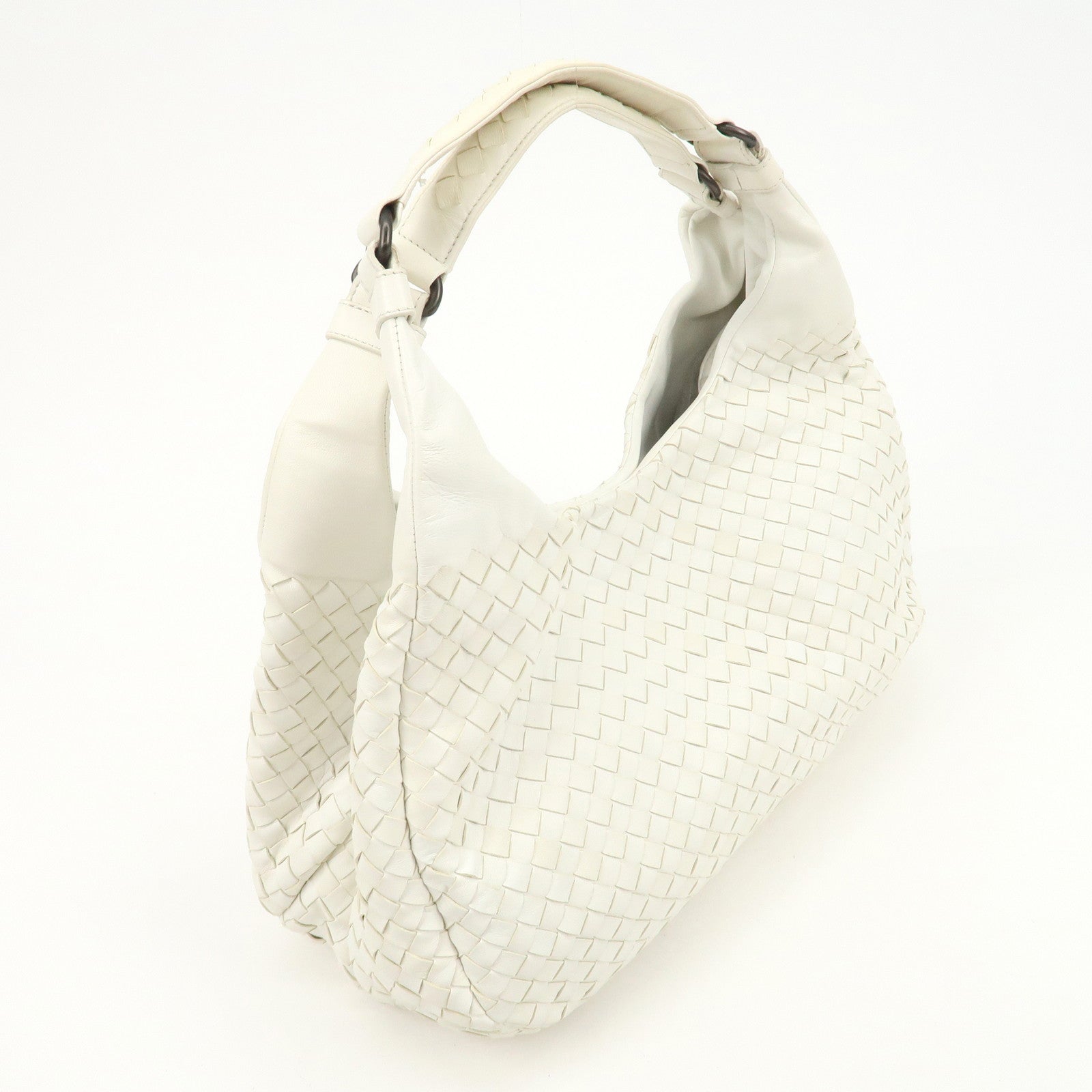 BOTTEGA VENETA Intrecciato Leather Campana Shoulder Bag White 125787 Used