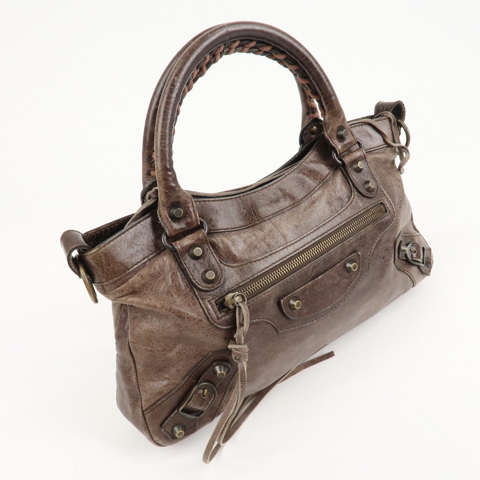 BALENCIAGA The First Leather 2Way Bag Hand Bag Brown 103208 Used