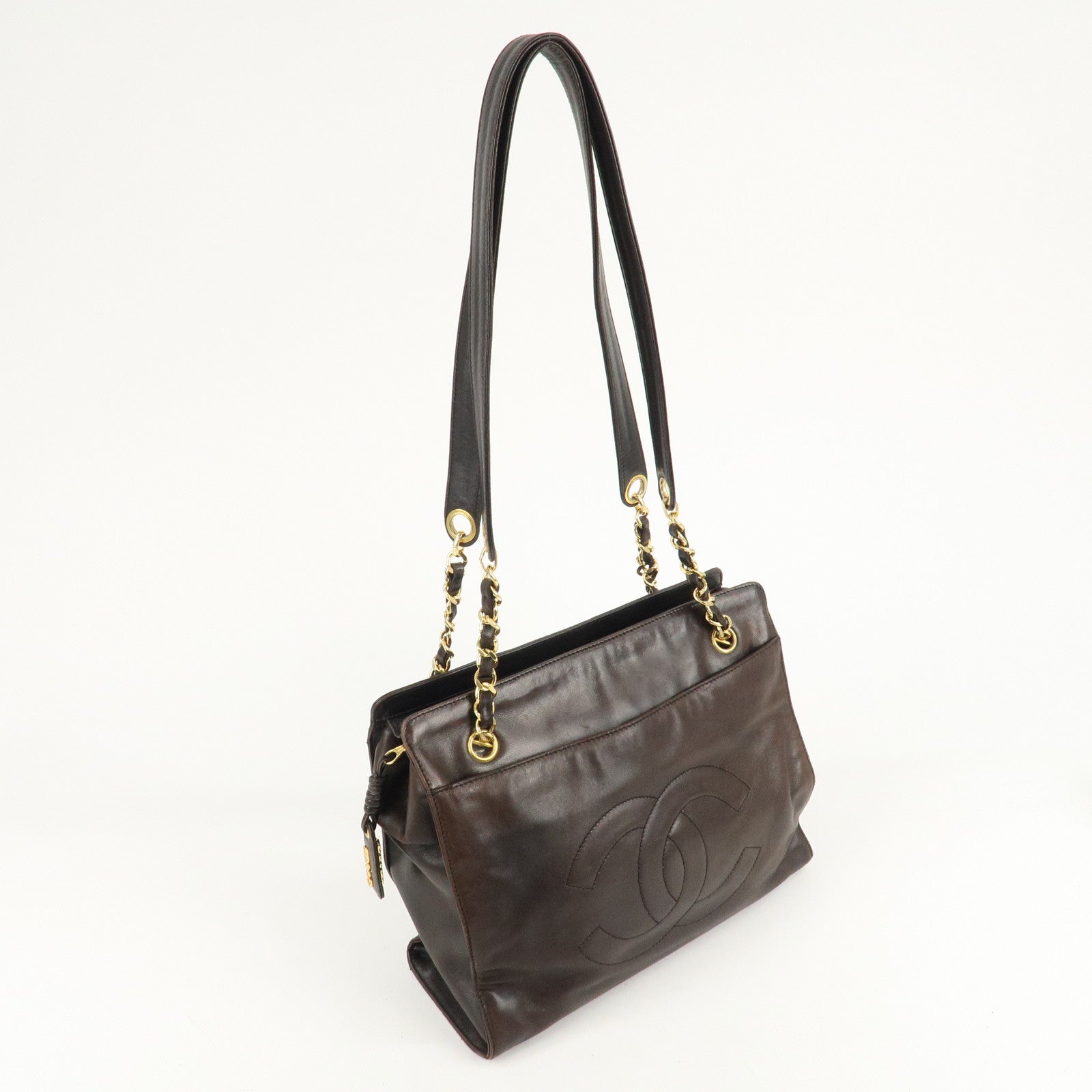 CHANEL COCO Mark Lamb Skin  Chain Shoulder Bag Brown Gold Used