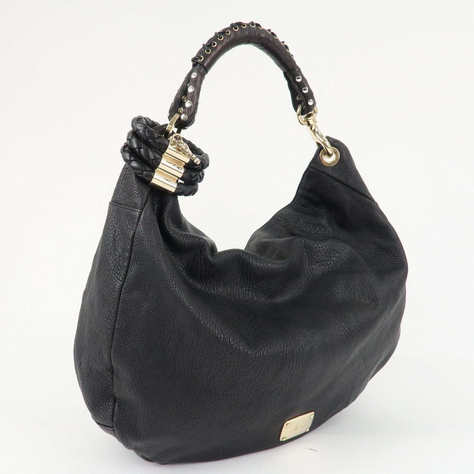 JIMMY CHOO Leather Skybag Shoulder Bag Black Gold Hardware Used