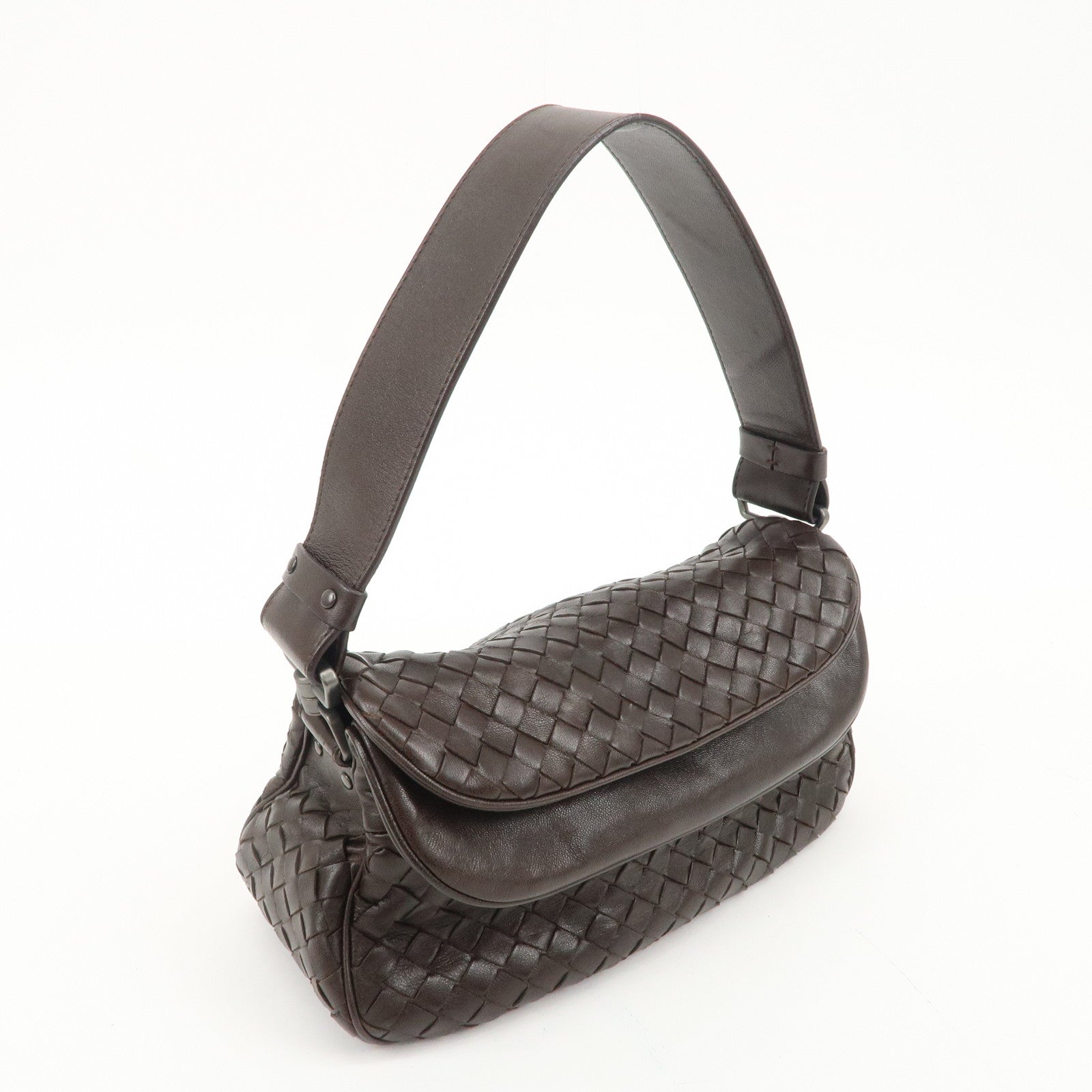 BOTTEGA VENETA Intrecciato Leather One-shoulder Bag Brown 142467 Used