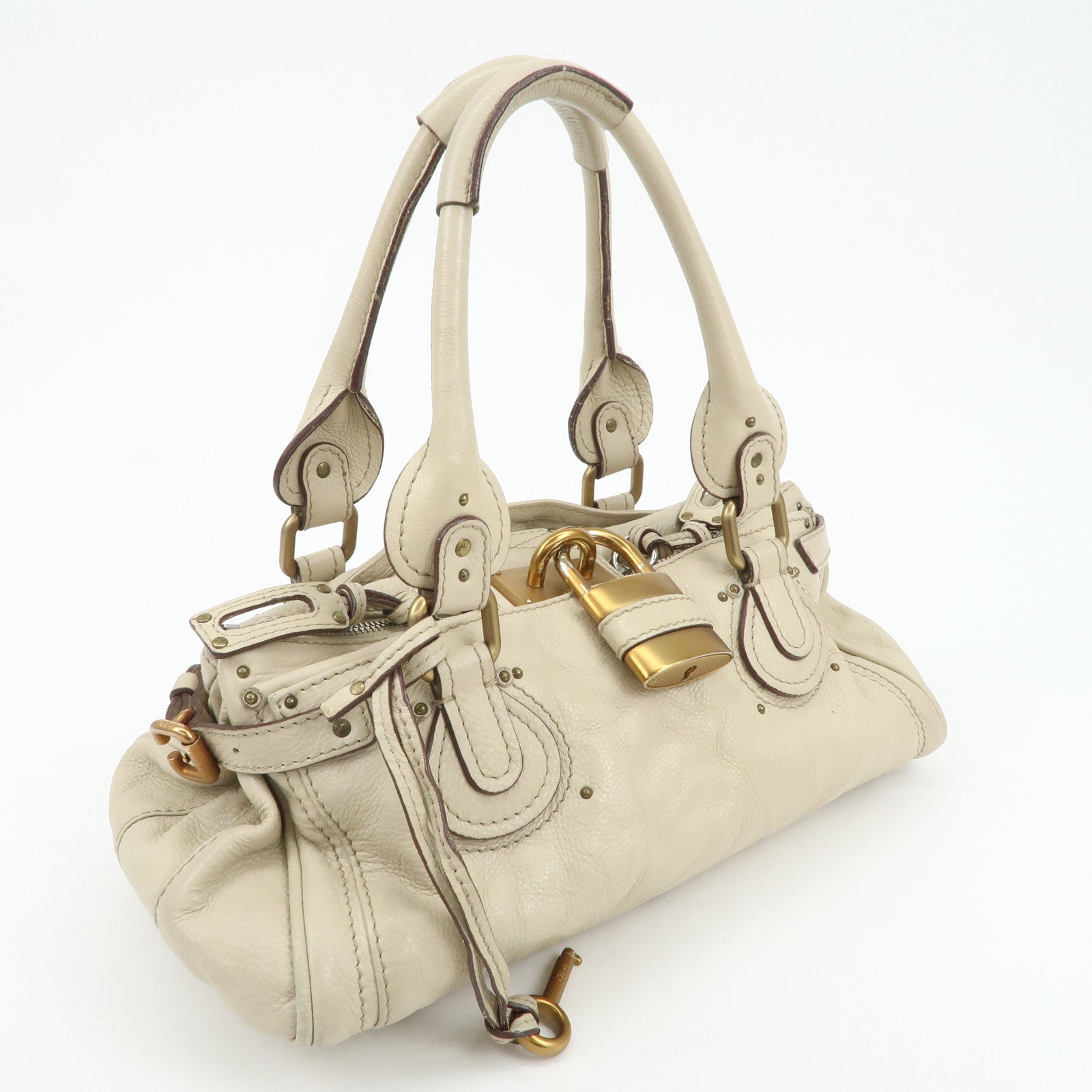 Chloe Paddington Leather Shoulder Bag Hand Bag Ivory Used