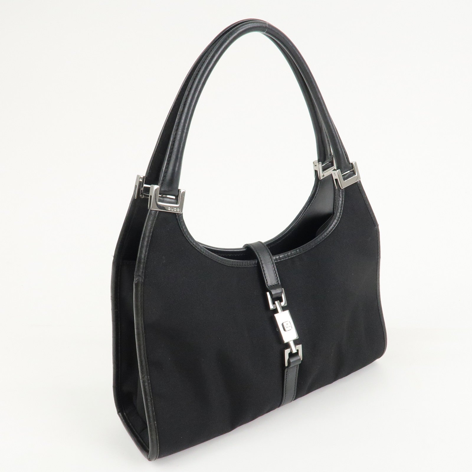 GUCCI Jackie GG Canvas Leather Shoulder Bag Black 002.1068 Used