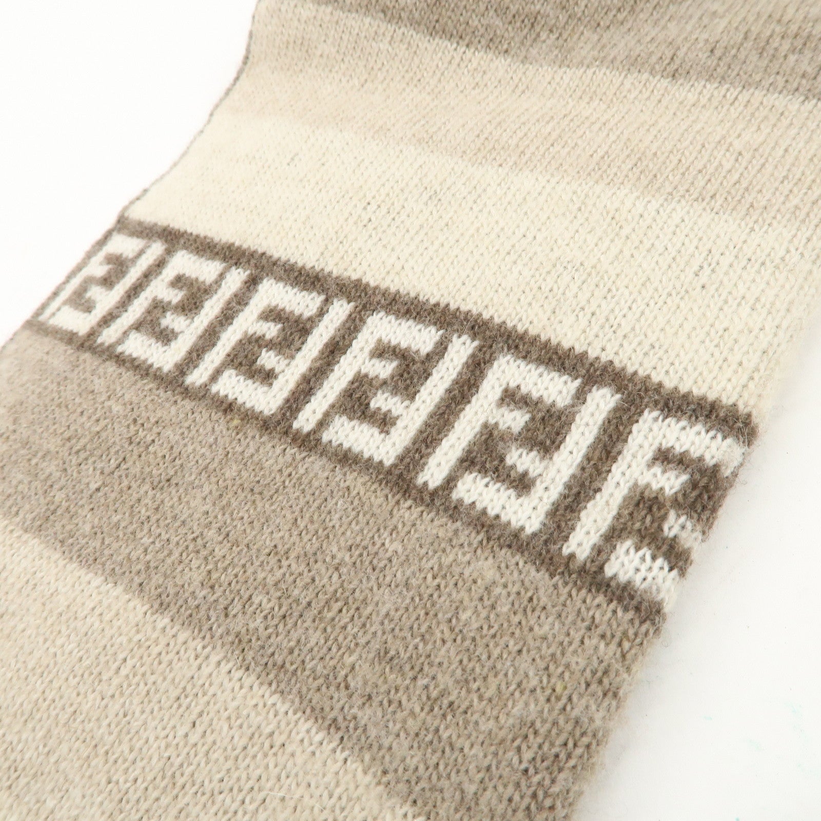 FENDI Logo Zucca Wool Viscose Nylon Cashimere Scarf Beige Brown Used