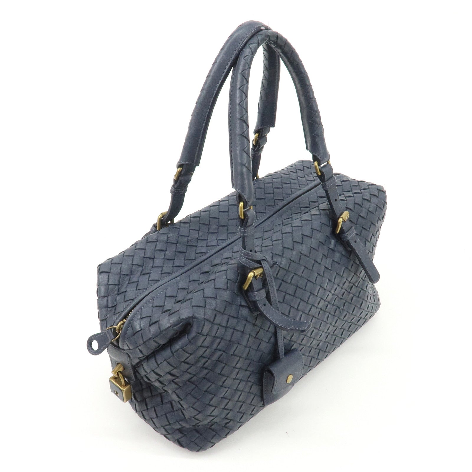BOTTEGA VENETA Intrecciato Leather Hand Bag Shoulder Bag Navy Used