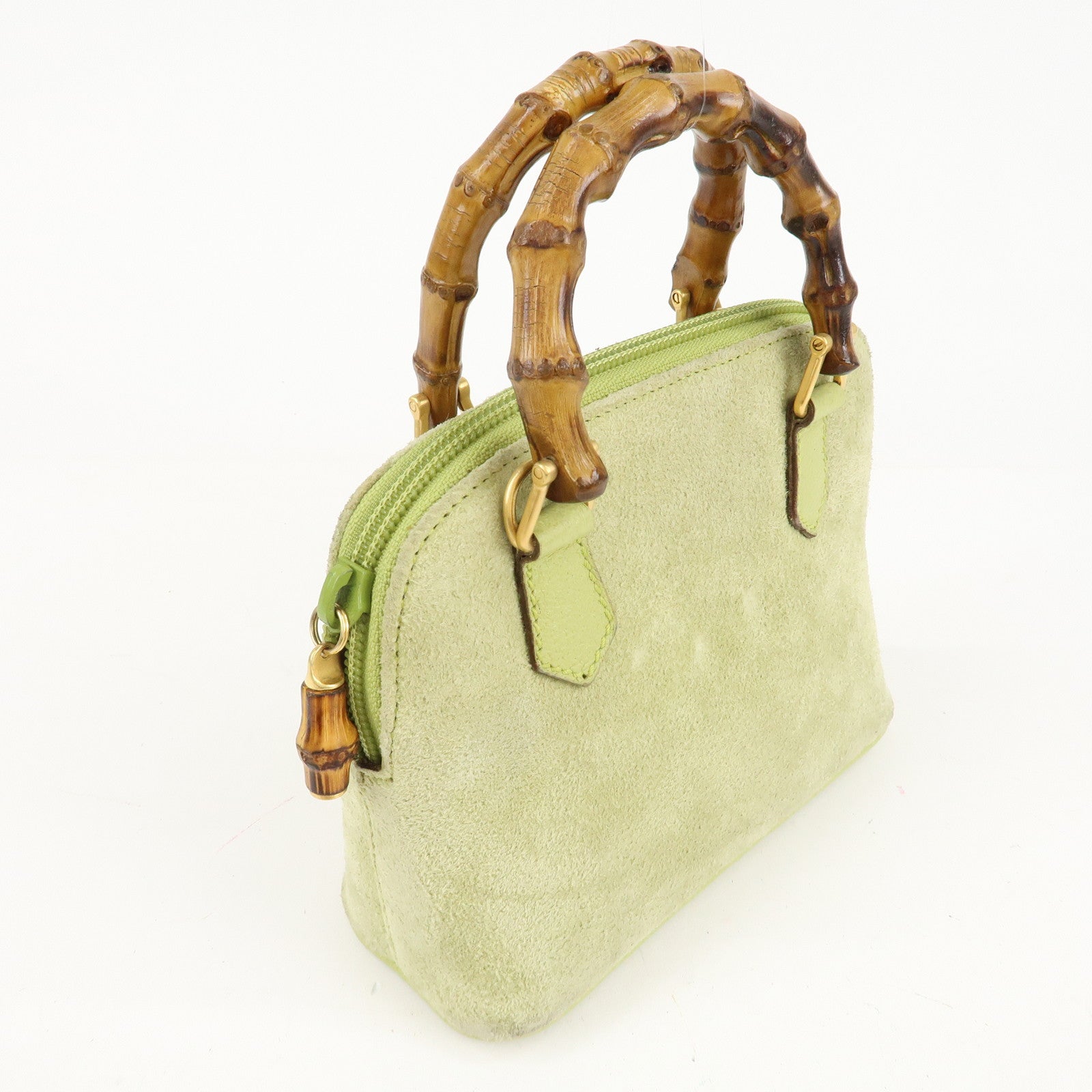 GUCCI Bamboo Suede Leather 2WAY Shoulder Bag Green 007.2032 Used