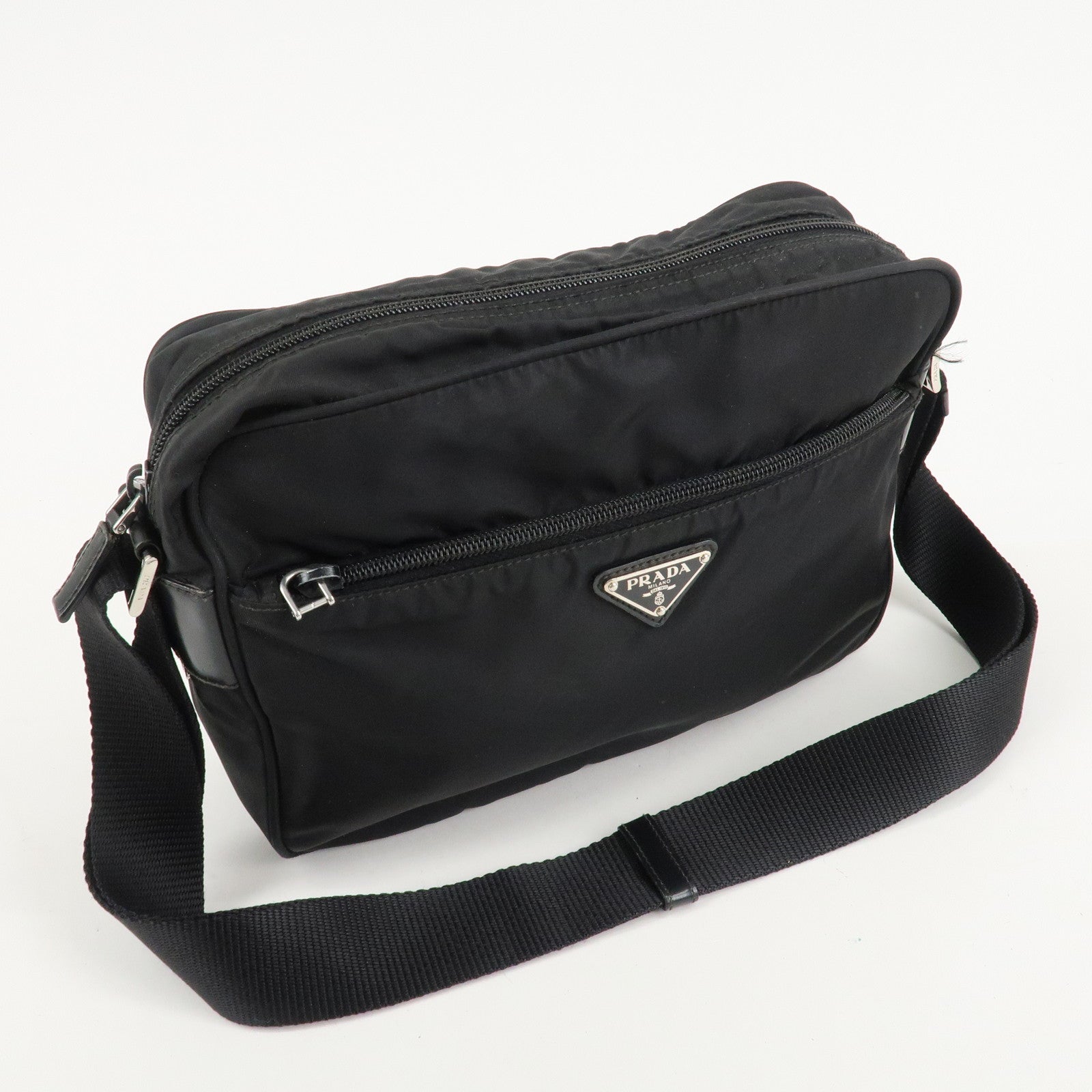 PRADA Logo Nylon Leather Shoulder Bag Crossbody Bag Black Used